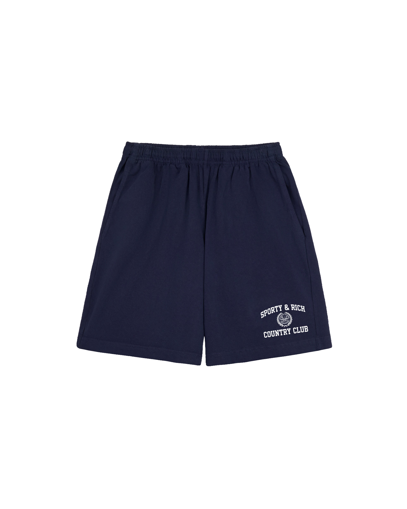 Short Sporty and Rich Varsity Crest Gym bleu marine coton face