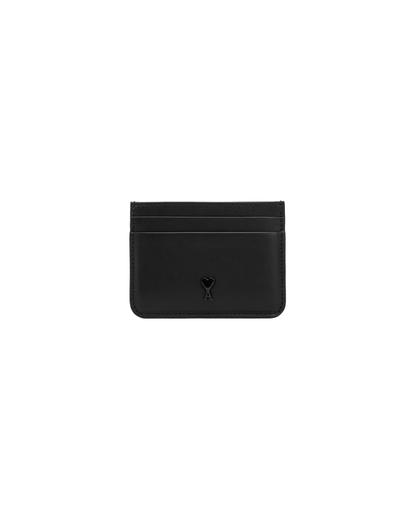 Porte-carte AMI Paris cuir lisse noir avec logo Ami de Coeur, face
