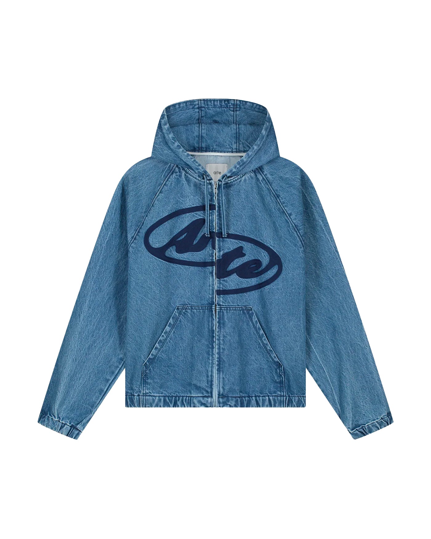 Veste en denim Arte Antwerp bleue à capuche avec logo ovale, face