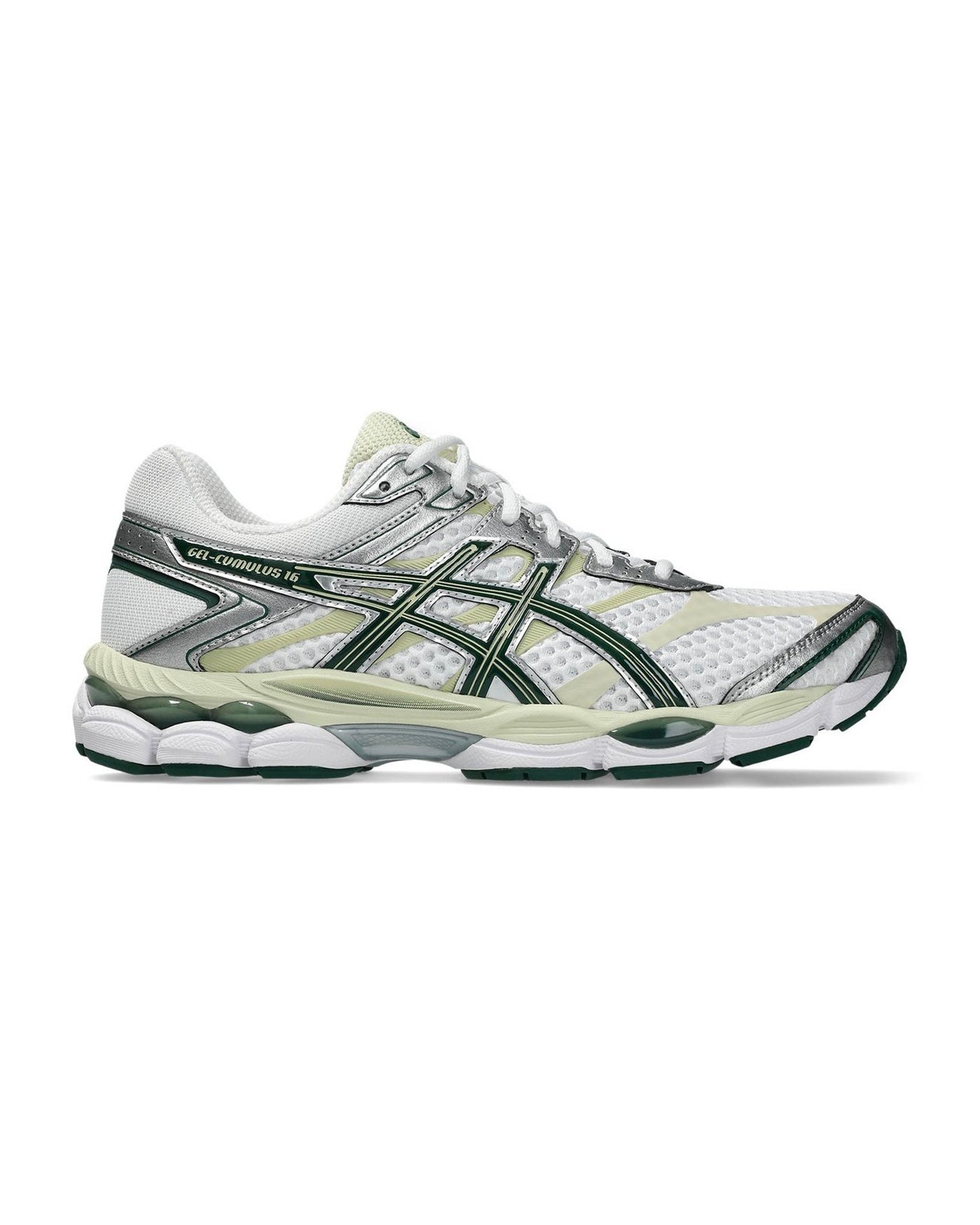 Sneakers Asics Gel Cumulus 16 blanc et vert sapin profil droit