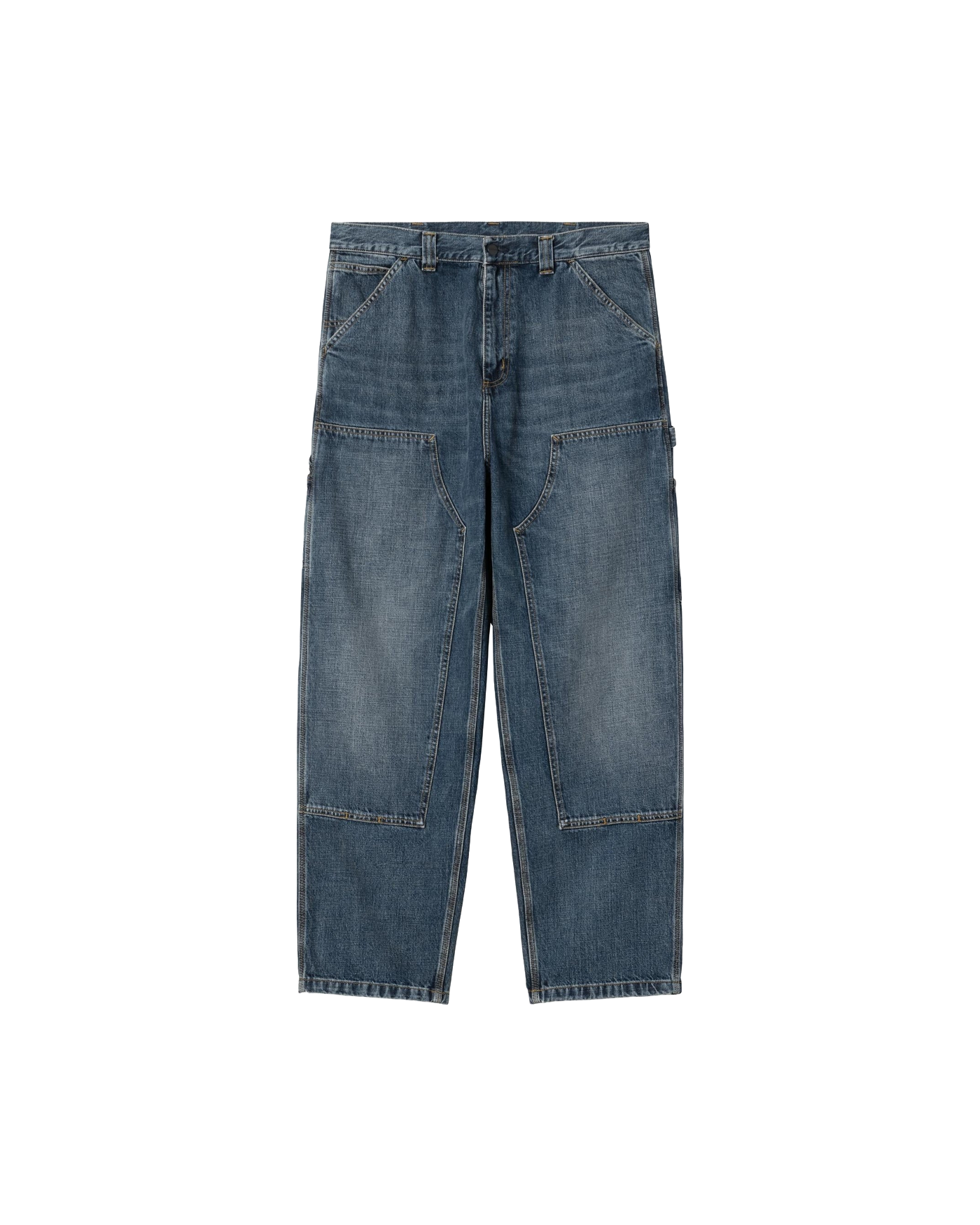 Pantalon Carhartt WIP denim bleu délavé double genouillère face