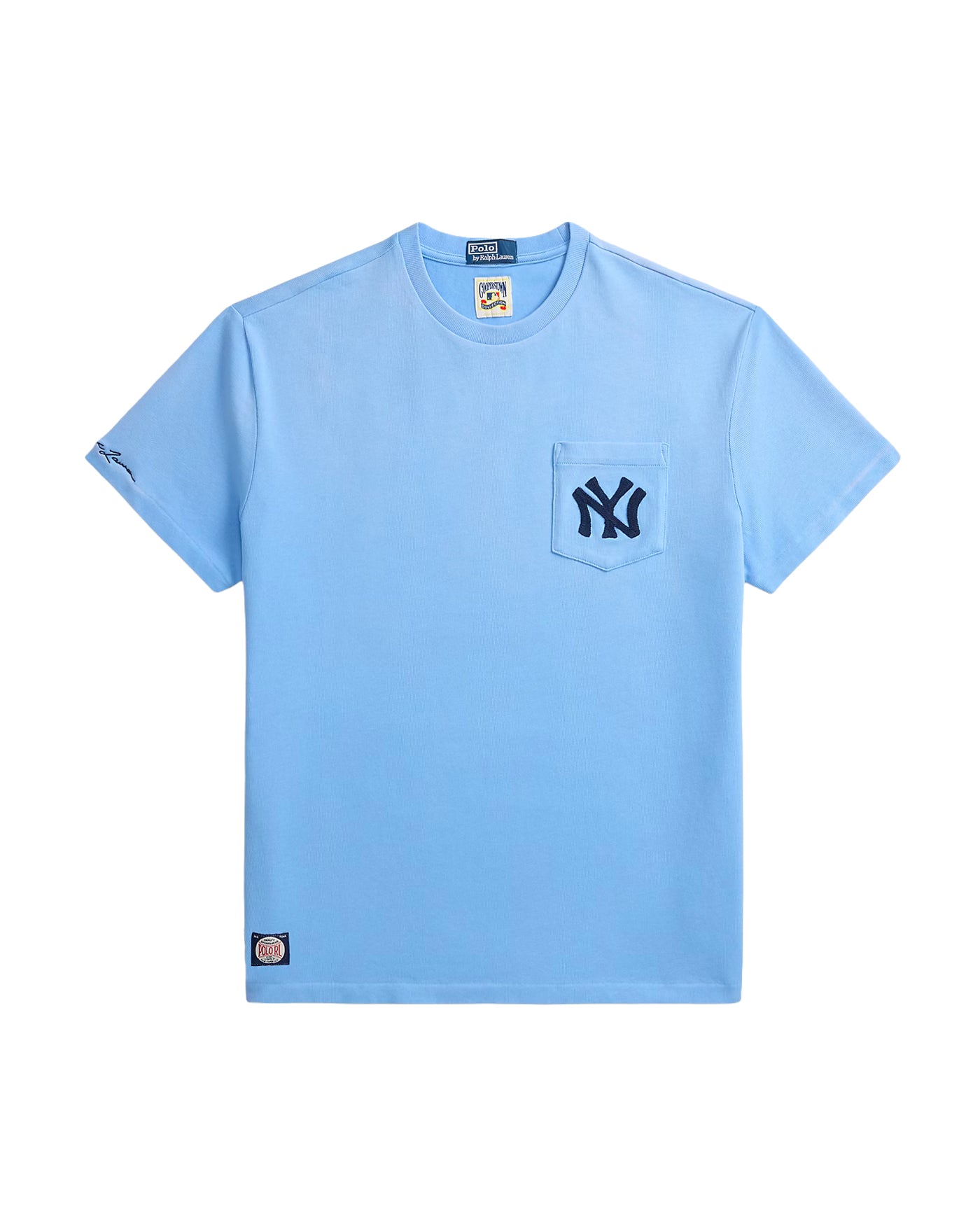 T-shirt Ralph Lauren bleu ciel poche brodée logo NY Yankees face