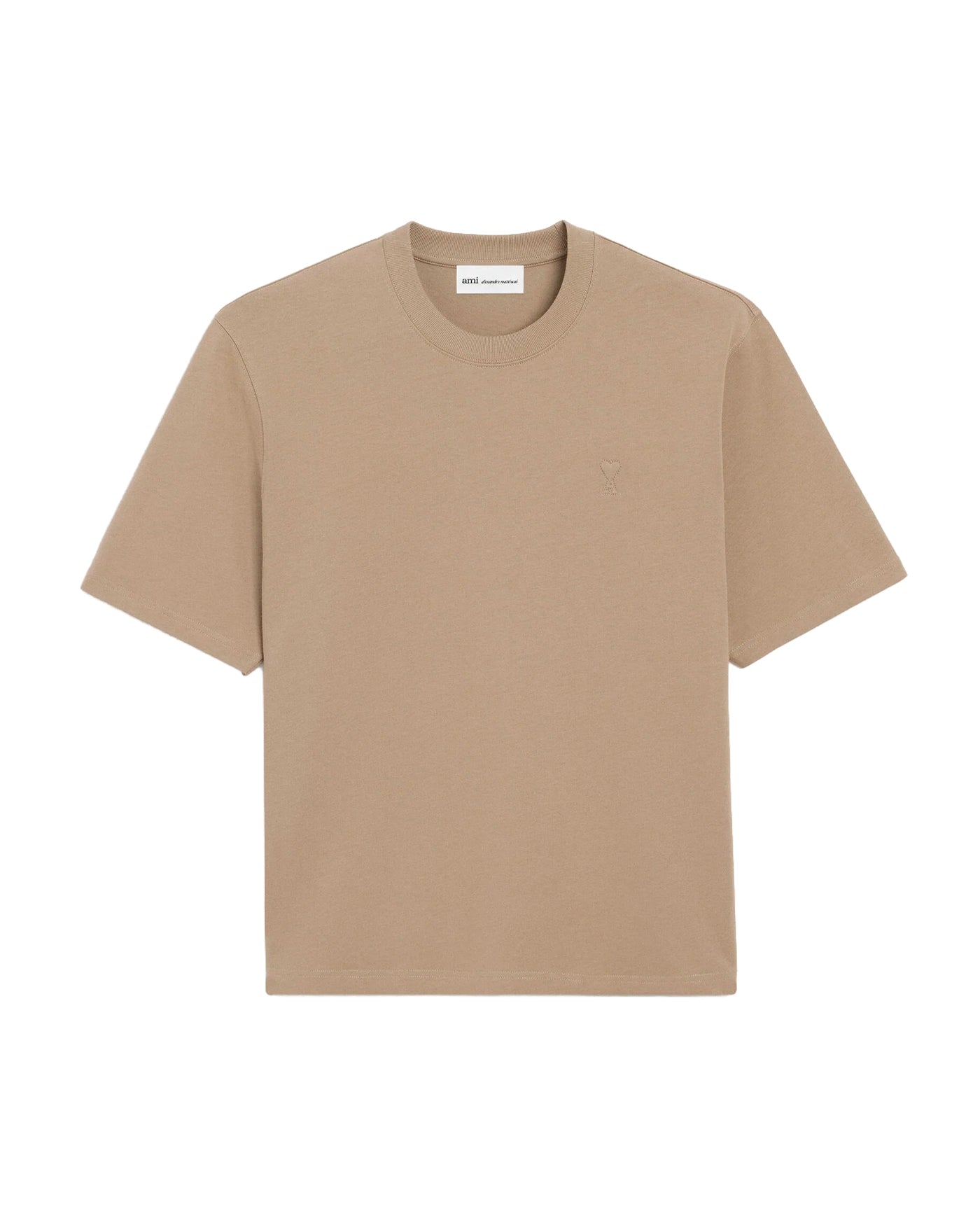 T-shirt Ami Paris Ami de Coeur embossé beige taupe logo face