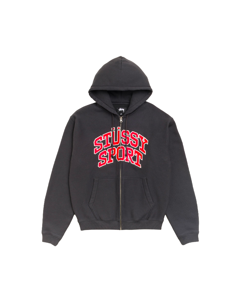 STUSSY SPORT ZIP HOOD WASHED BLACK