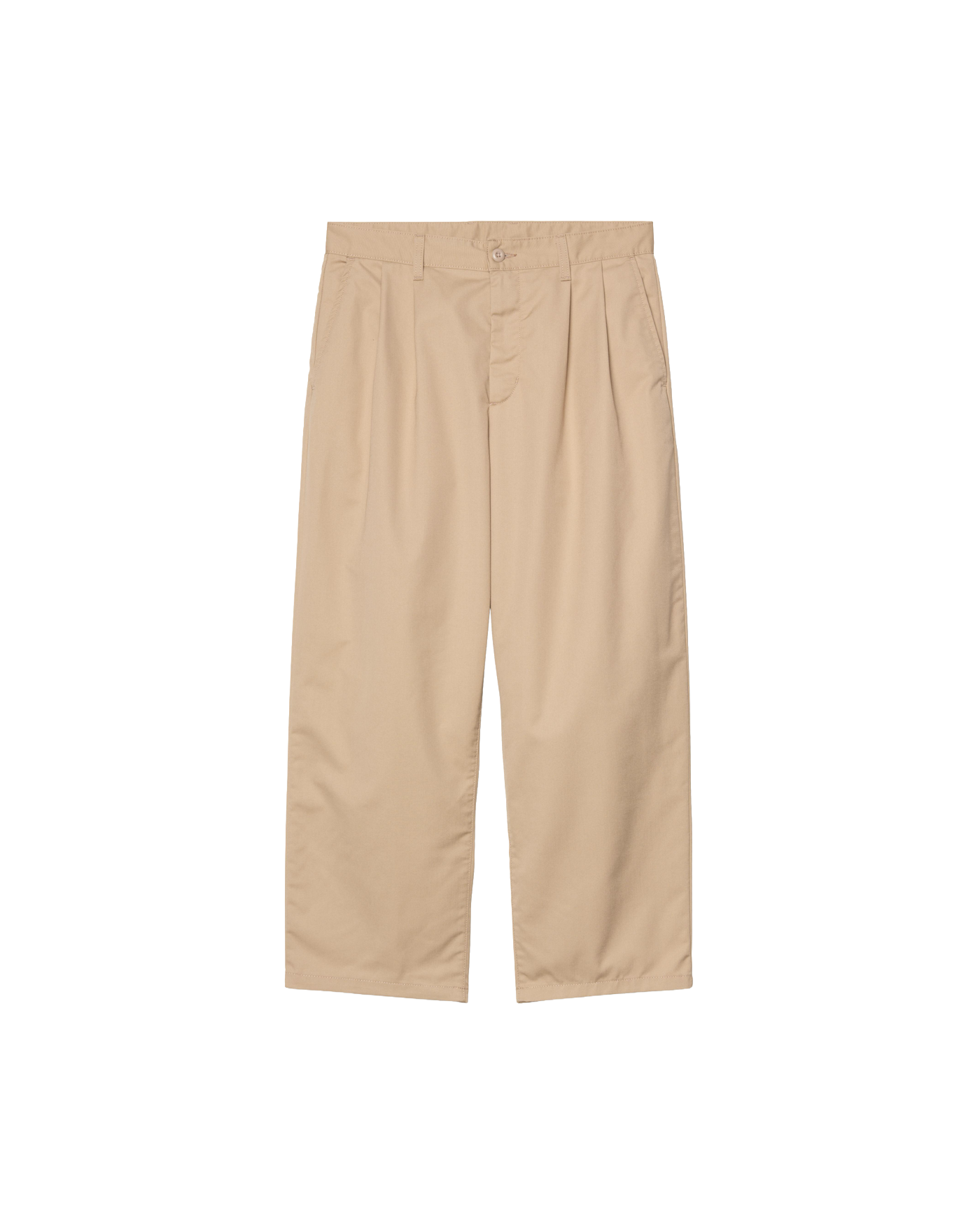 Pantalon Carhartt WIP Evan beige rincé coupe ample à plis, vue face