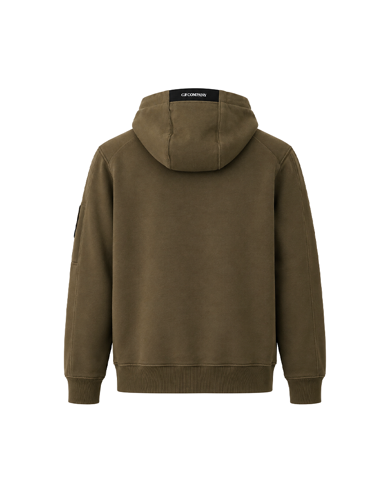 DIAGONAL RAISED FLEECE HOODED LENS SWEATSHIRT IVY GREEN