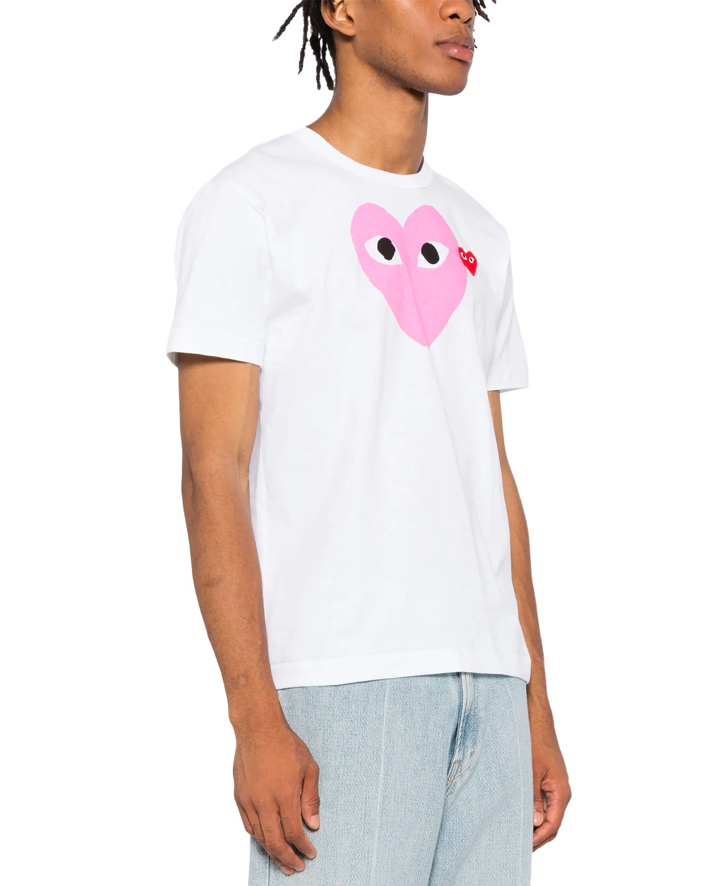 T-shirt Comme des Garçons Play blanc coeur rose imprimé profil droit