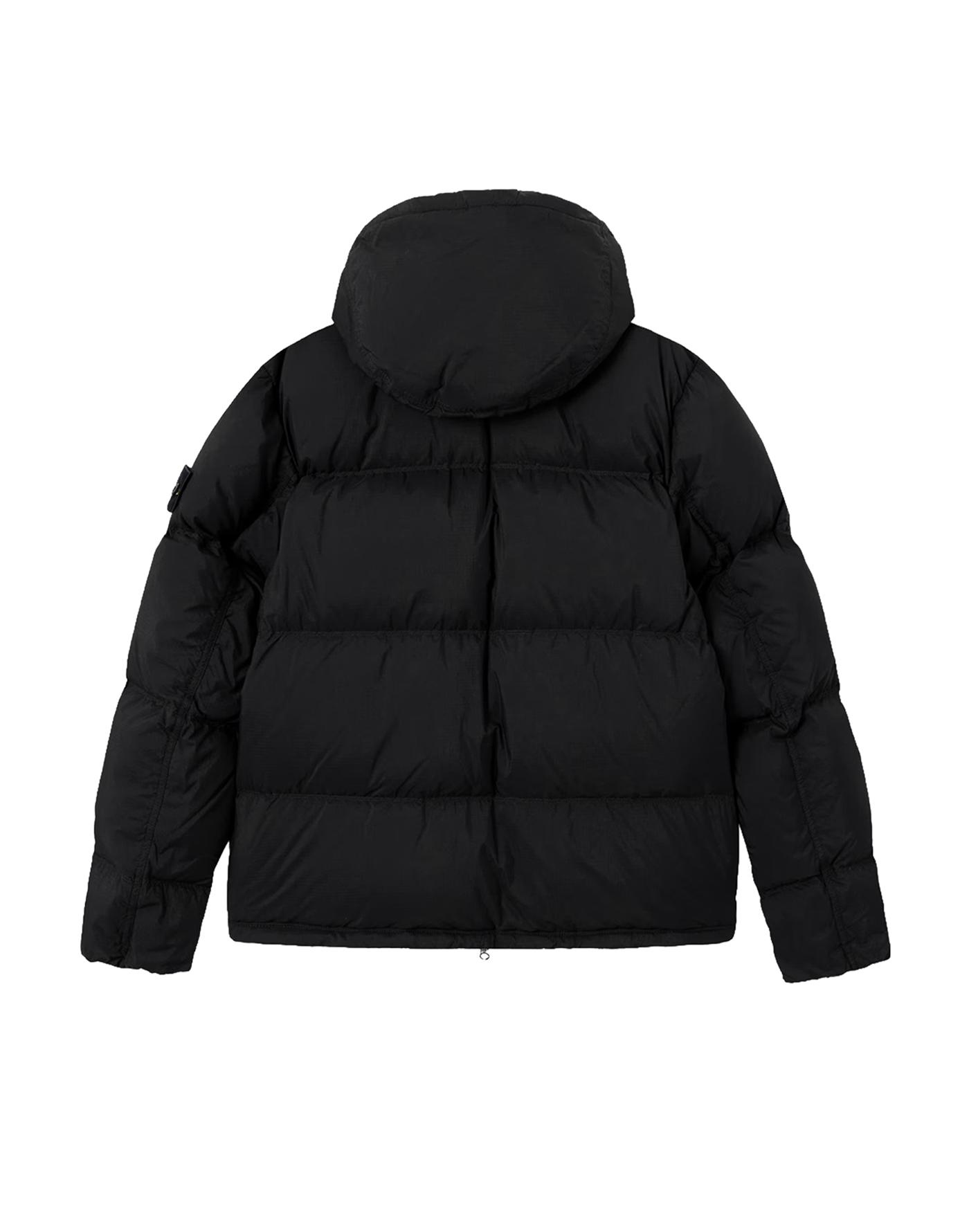 Doudoune matelassée Stone Island noire à capuche badge patch dos