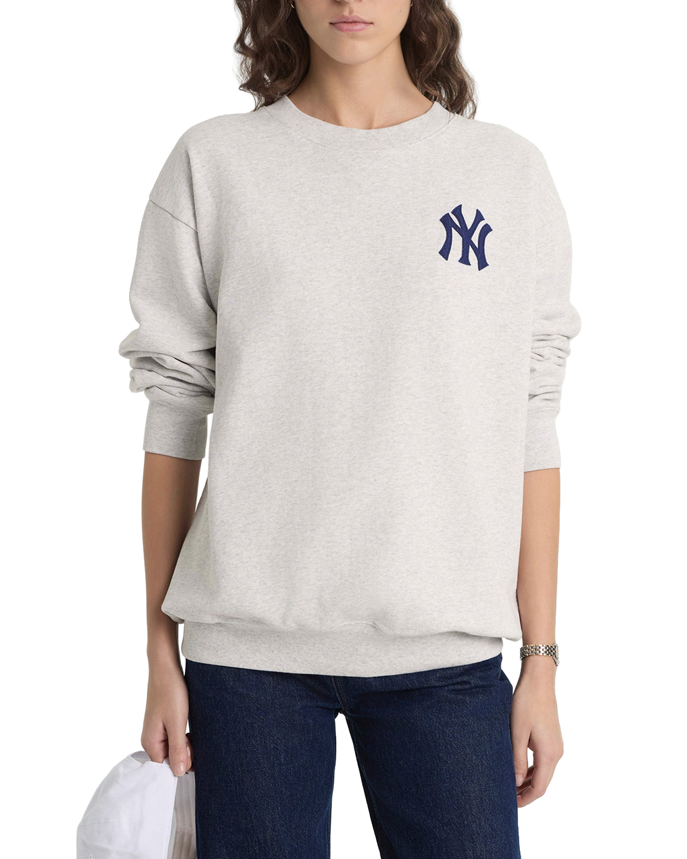 Sweat Sporty & Rich Heritage Yankees gris chiné porté femme face