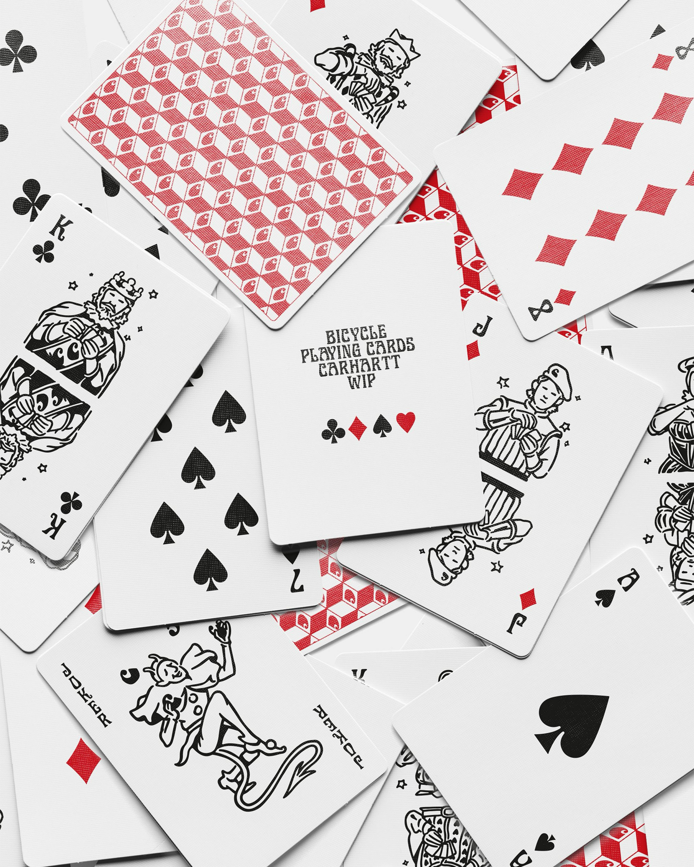 Jeu de cartes Carhartt WIP multicolore cartes étalées rouge et blanc, vue face