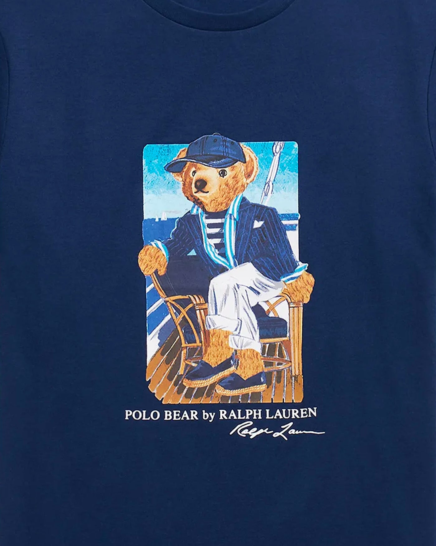 T-shirt Ralph Lauren bleu marine détail imprimé Polo Bear marin face