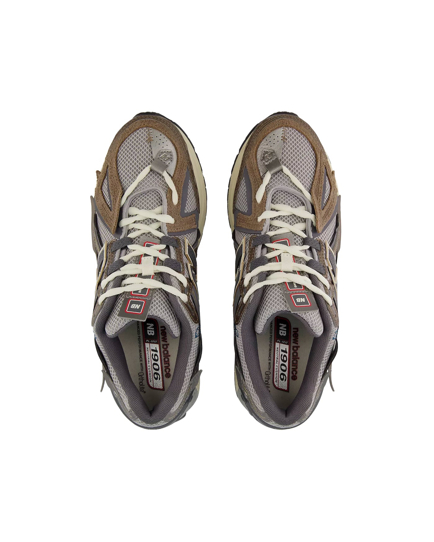 Sneakers New Balance 1906A marron thunder et gris clair vue du dessus