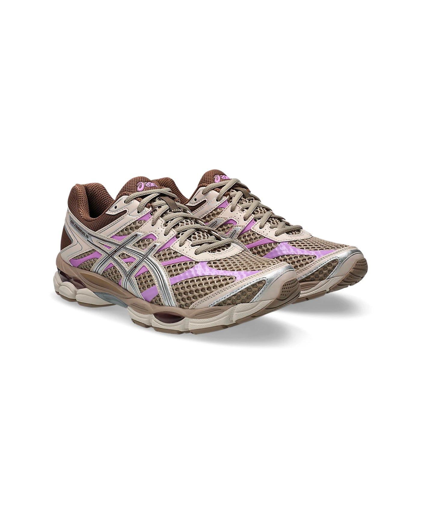 Sneakers Asics Gel-Cumulus 16 beige lilas et marron paire face