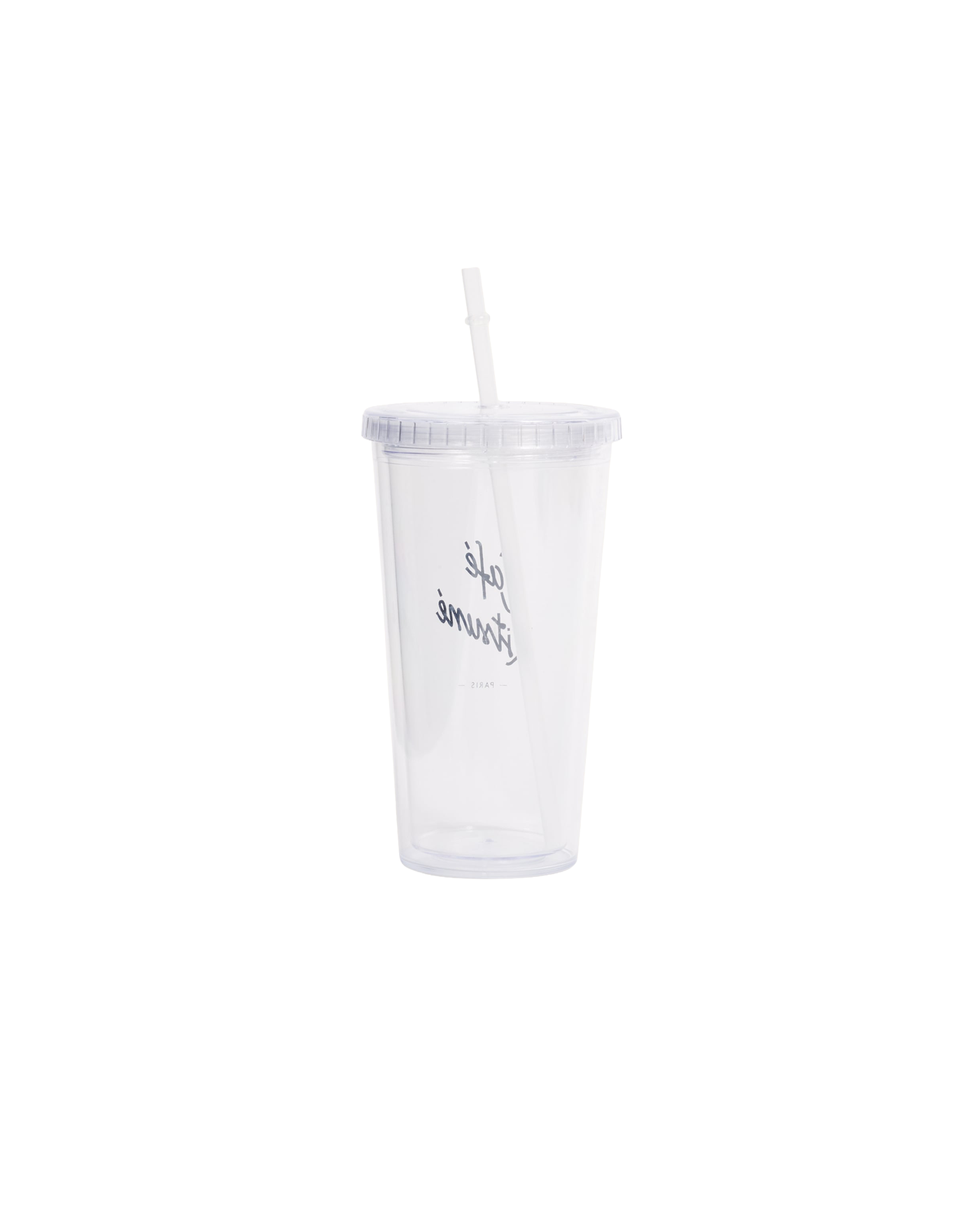 Tumbler Café Kitsuné transparent avec logo script inversé visible, vue dos