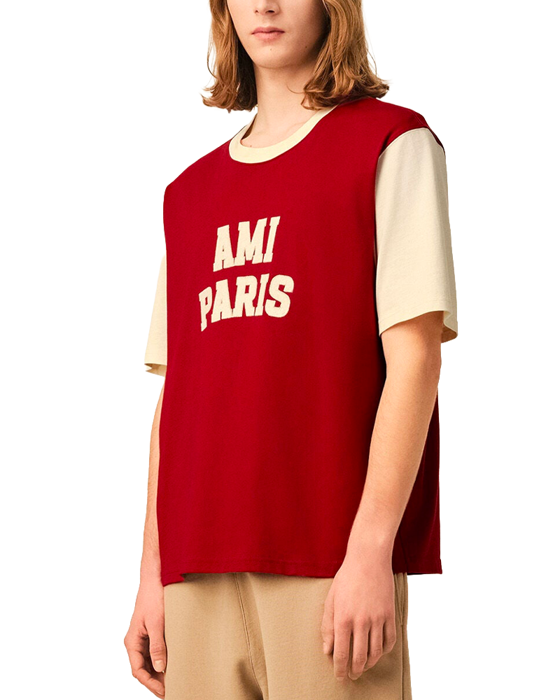 T-SHIRT AMI PARIS FEUTRINE ROUGE RUBIS IVOIRE