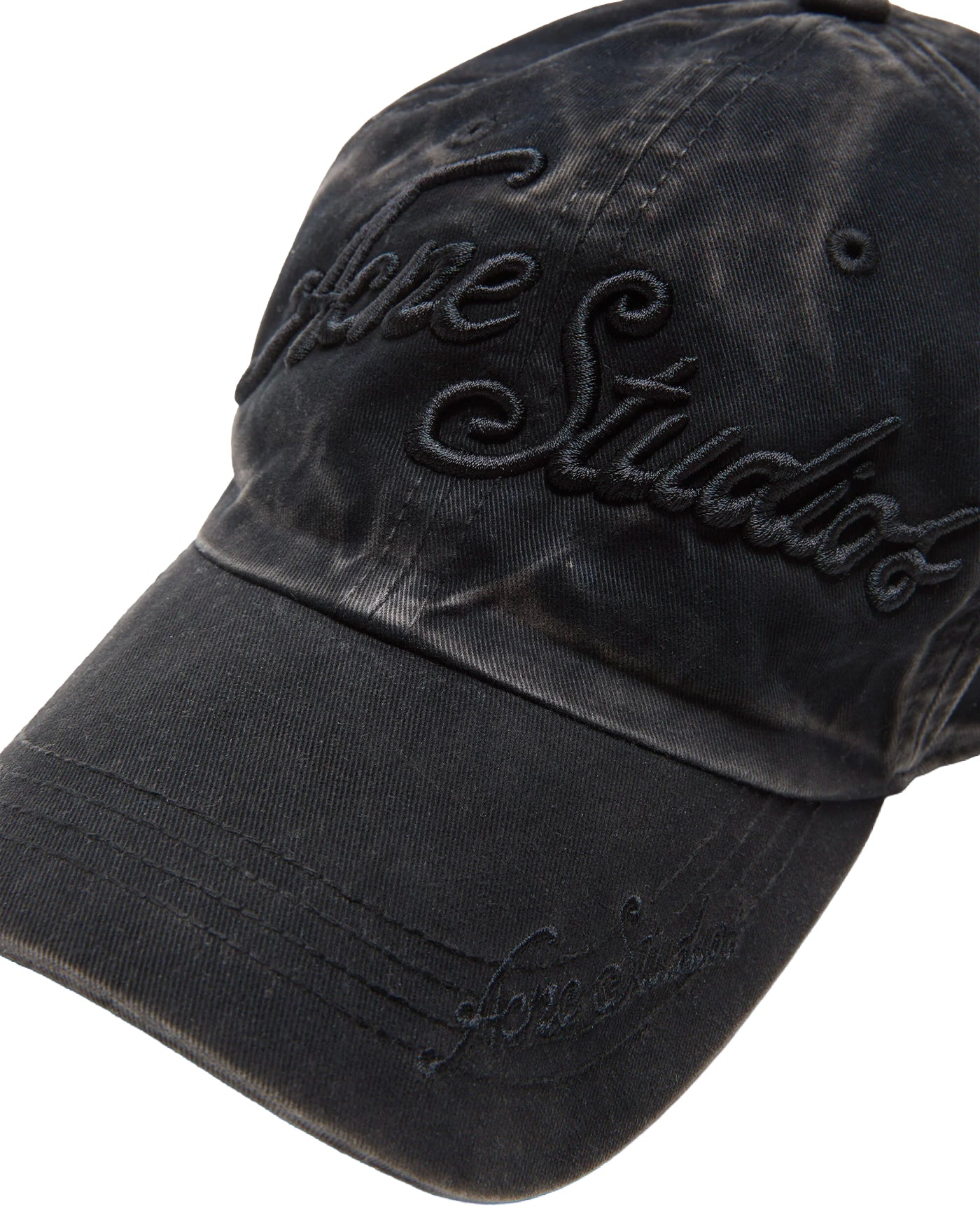 Casquette baseball Acne Studios noire délavée broderie logo profil gauche
