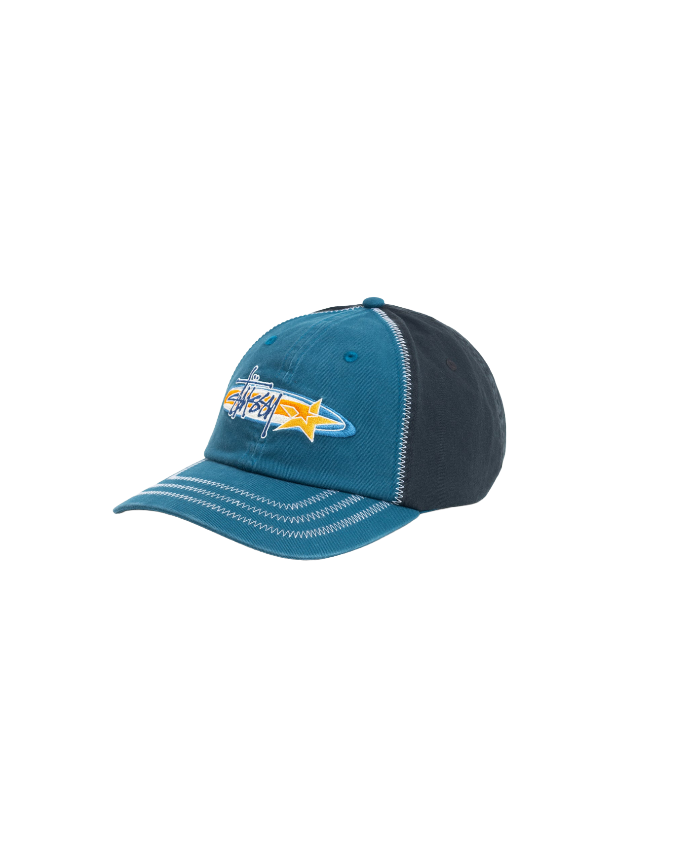 Casquette Stüssy LP Oval Star bleue bicolore logo brodé profil droit