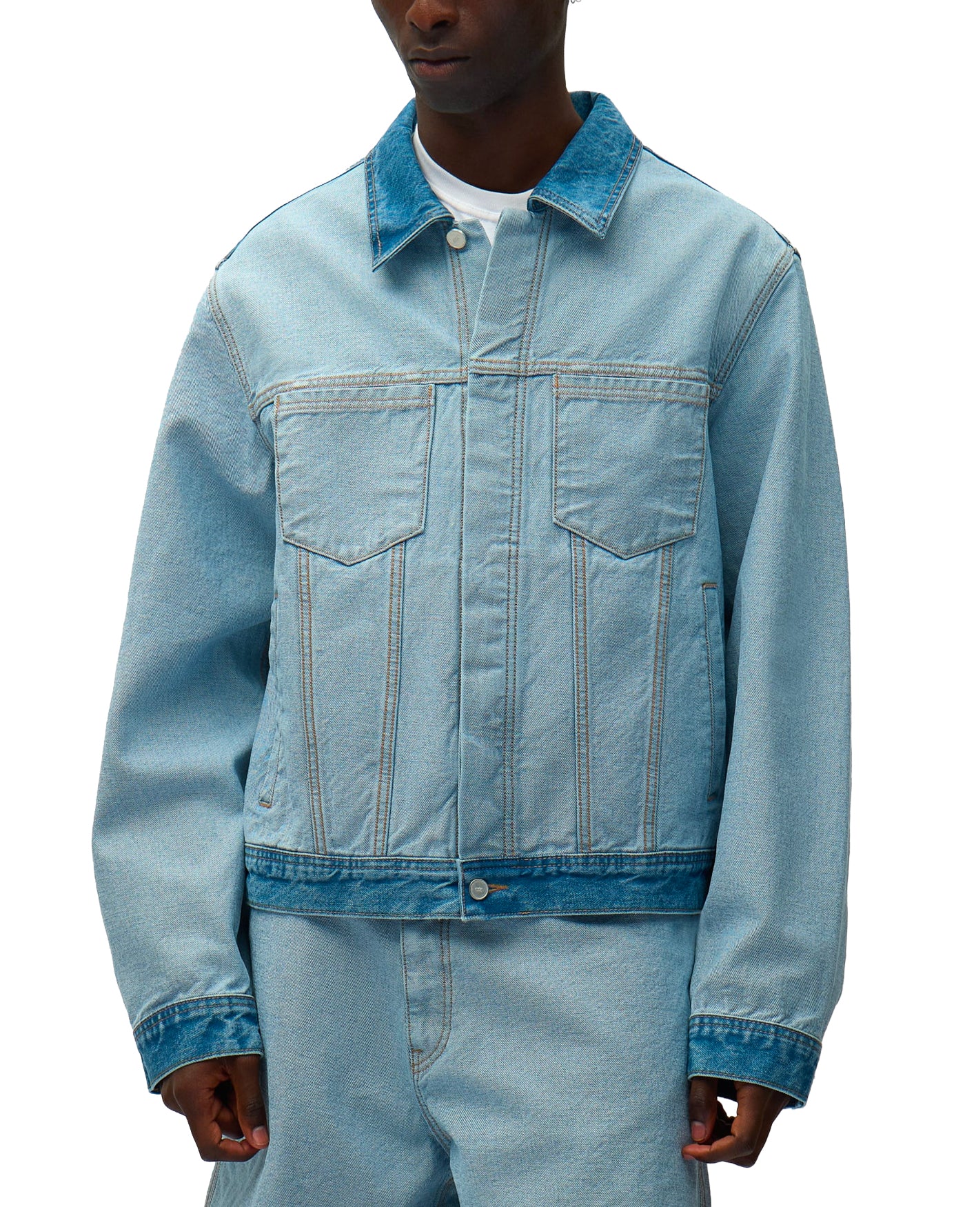 Veste en jean Arte Antwerp bicolore bleu clair et bleu moyen face