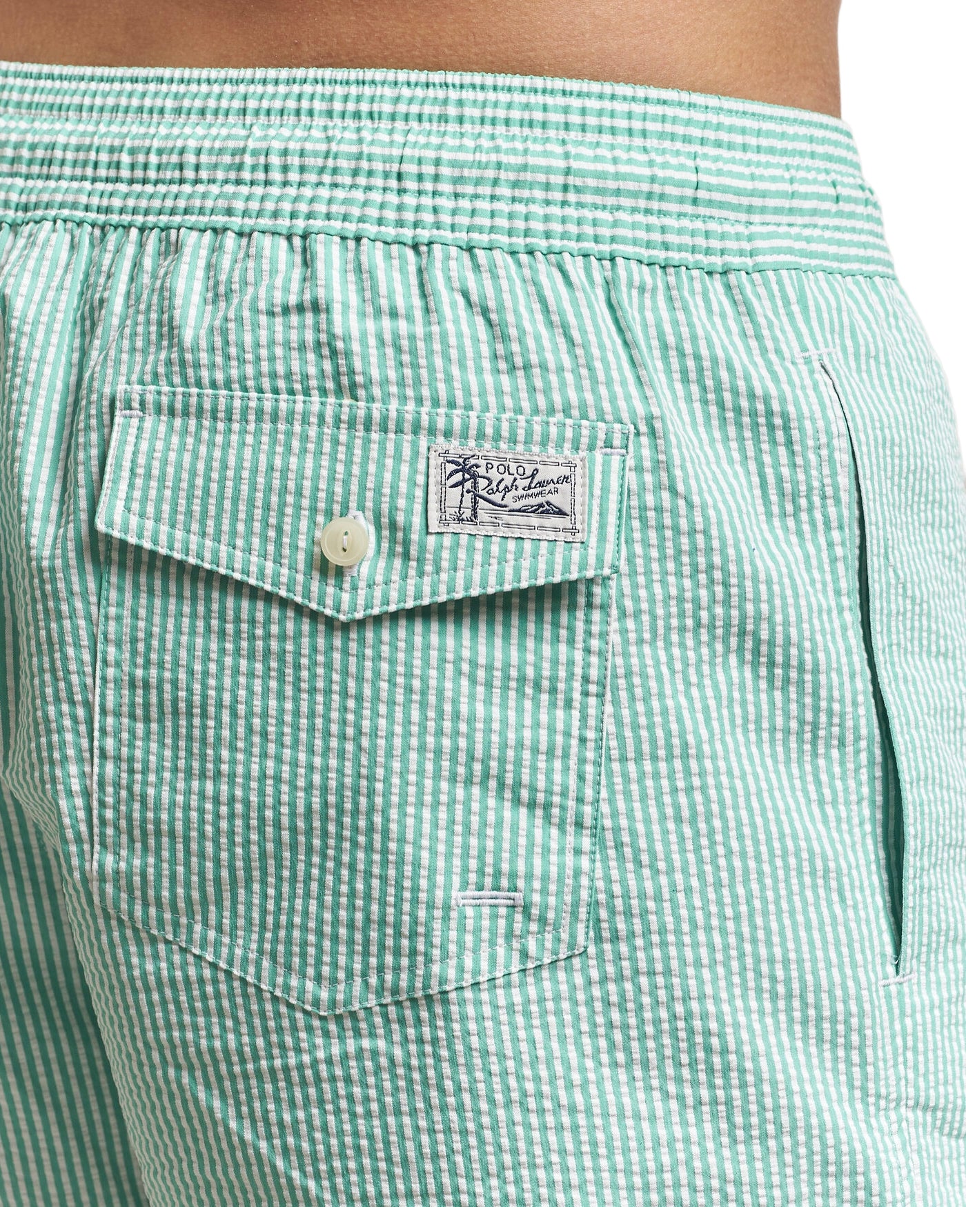 SHORT DE BAIN TRAVELER SEERSUCKER KEY WEST GREEN STRIPE