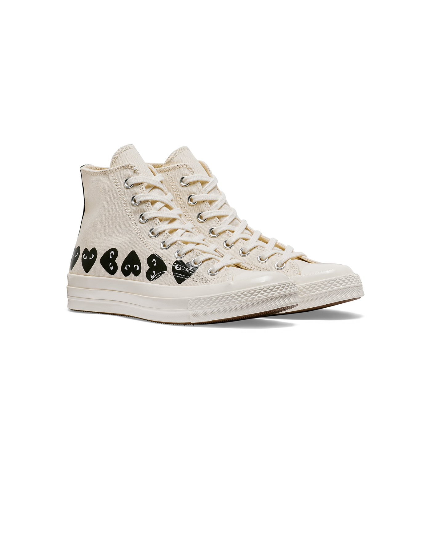 Sneakers Converse x Comme des Garçons Play Chuck 70 High écru multi-cœurs noirs face