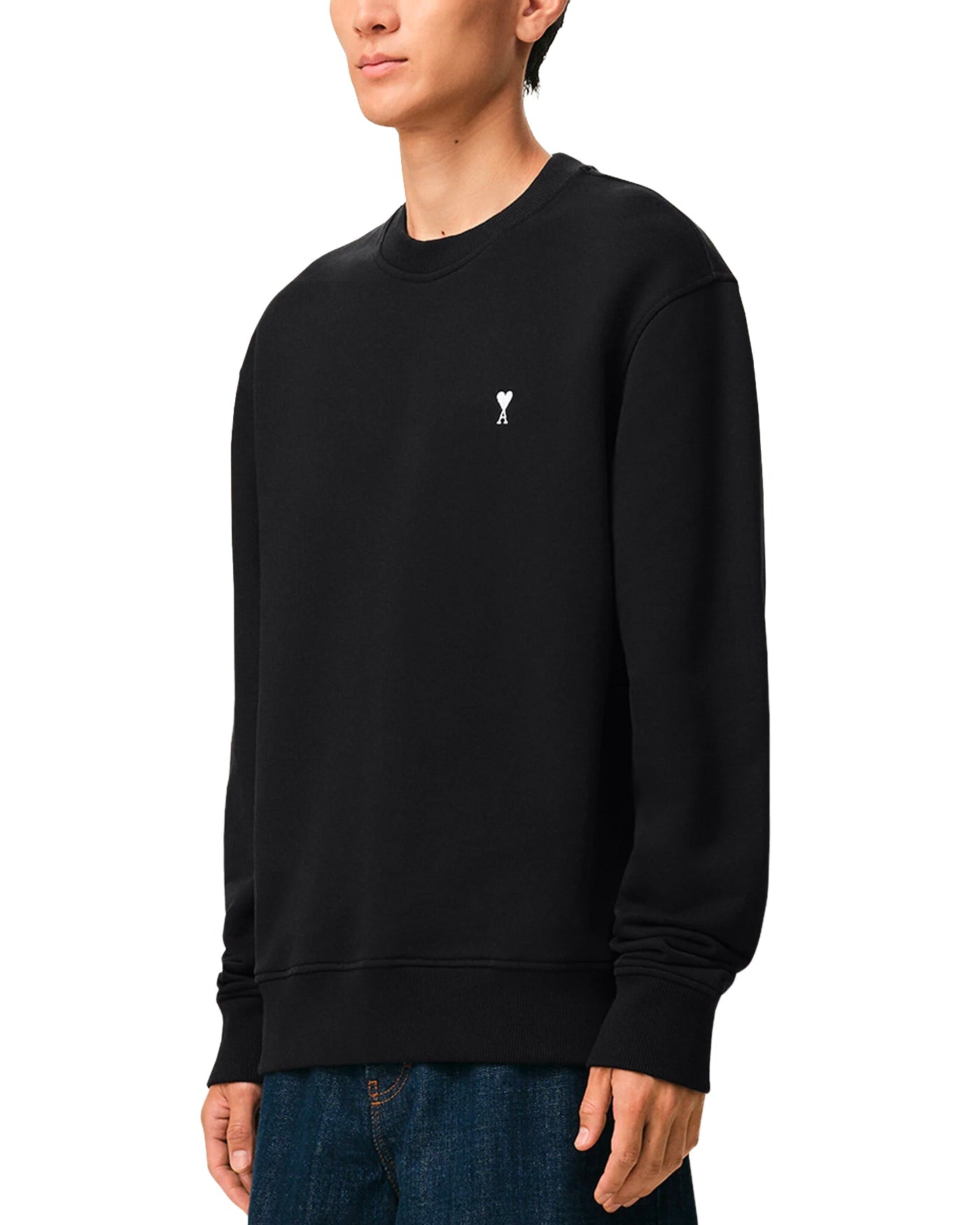 Sweat col rond Ami Paris Ami de Coeur noir logo blanc profil droit