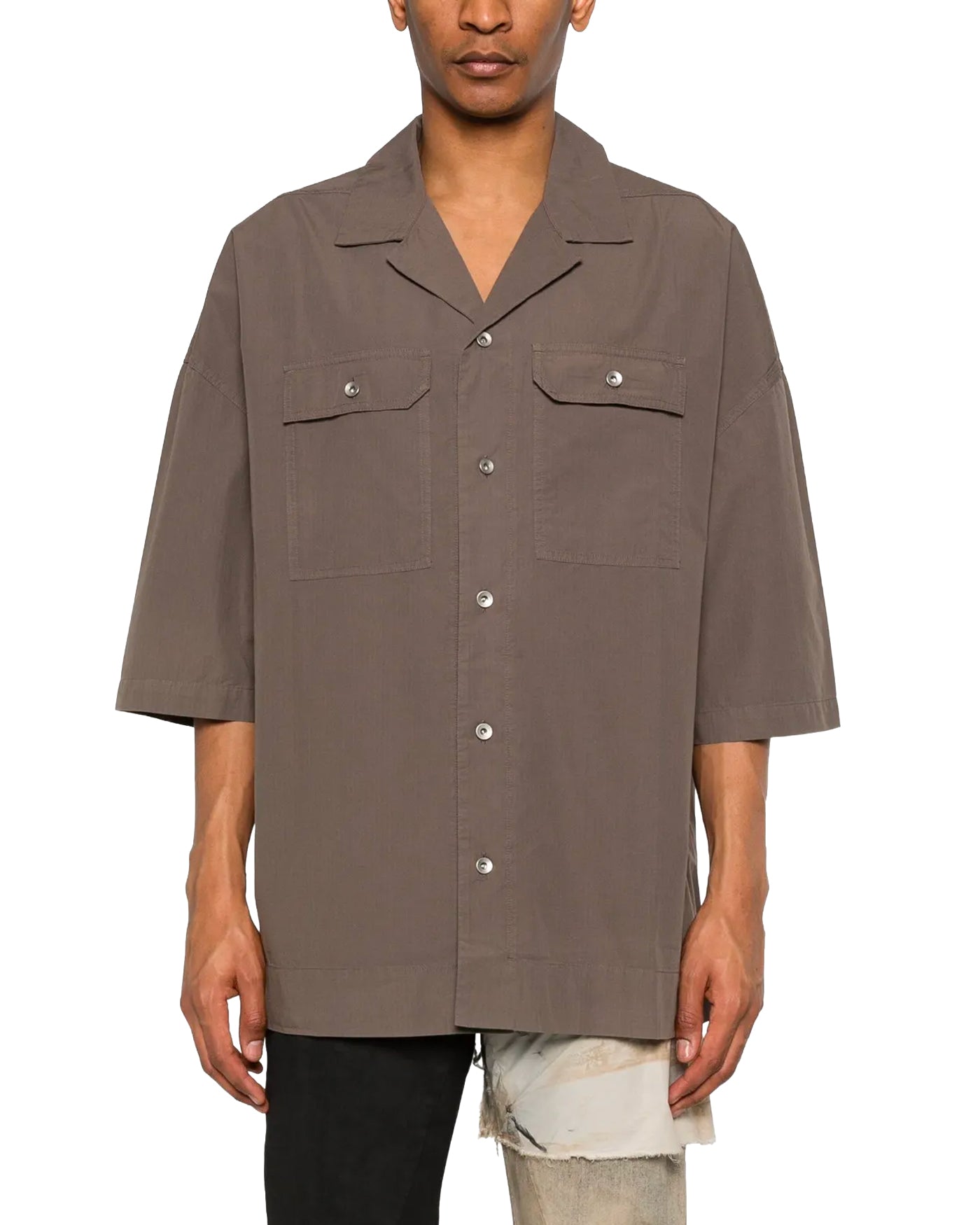 Chemise Rick Owens DRKSHDW taupe oversize manches courtes face
