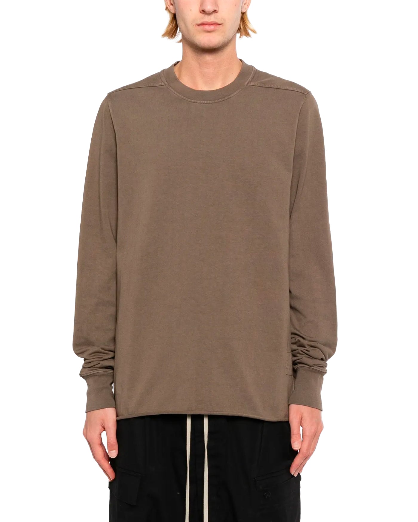 Sweat crewneck Rick Owens DRKSHDW taupe vue face sur mannequin