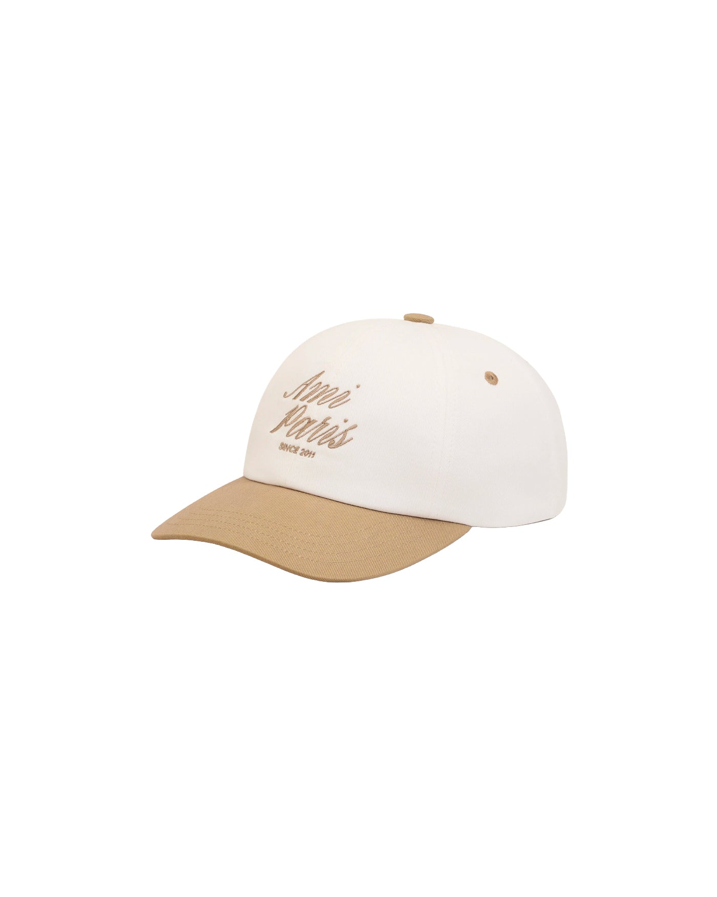 Casquette Ami Paris bicolore blanc crème et beige broderie profil gauche