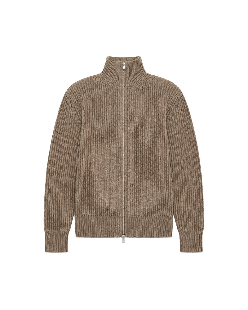 VESTE EN MAILLE COTELEE ZIP NUDE BEIGE