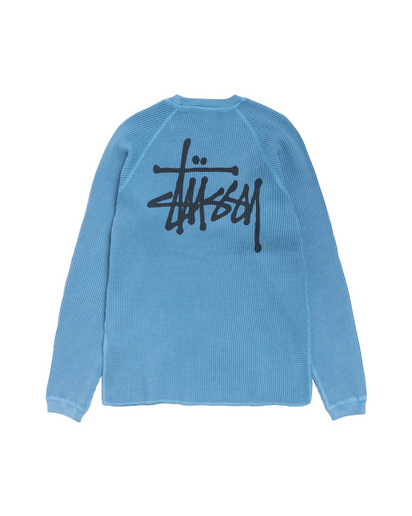 T-shirt thermique raglan Stüssy bleu dust motif waffle logo dos