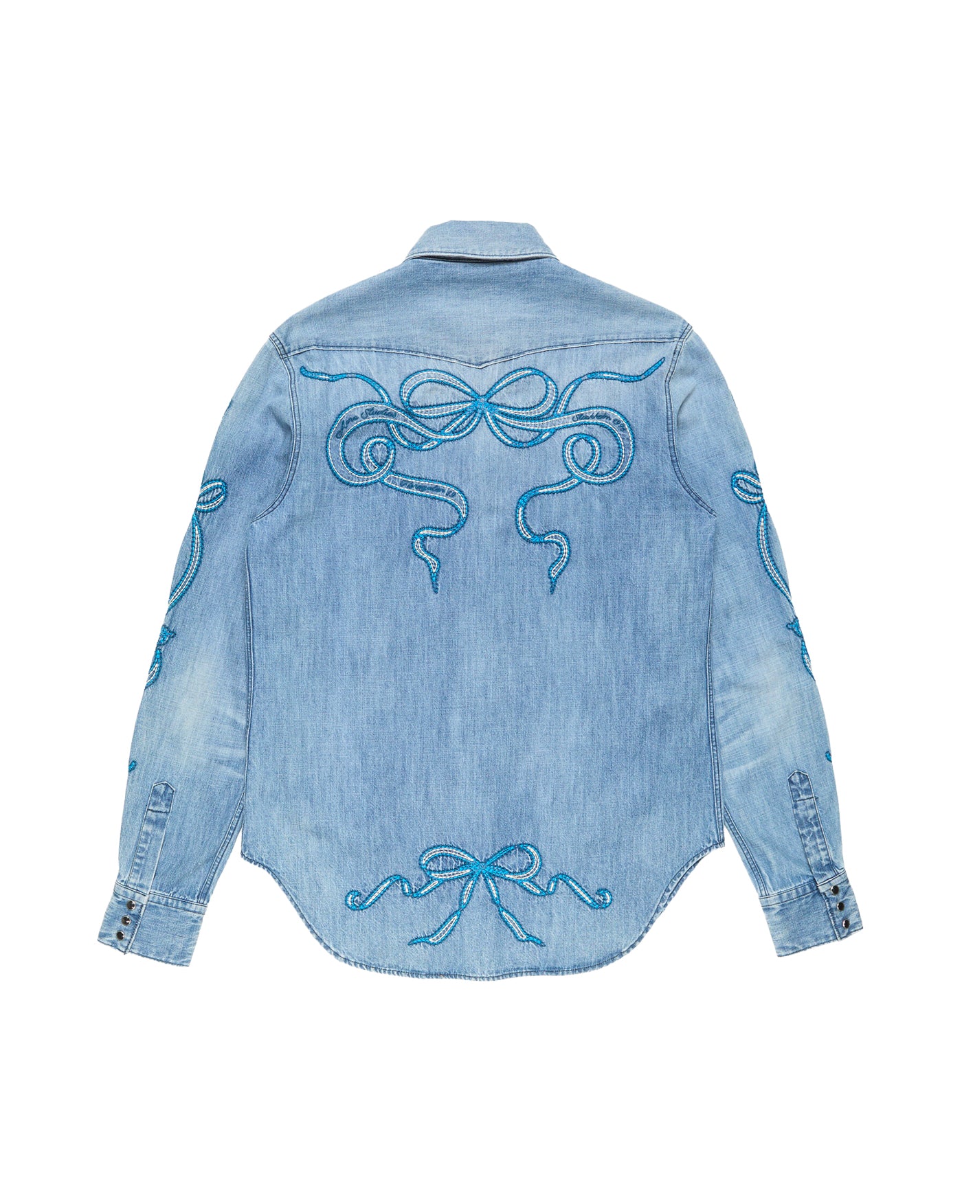 Chemise denim Acne Studios bleu clair broderies nœuds bleus dos