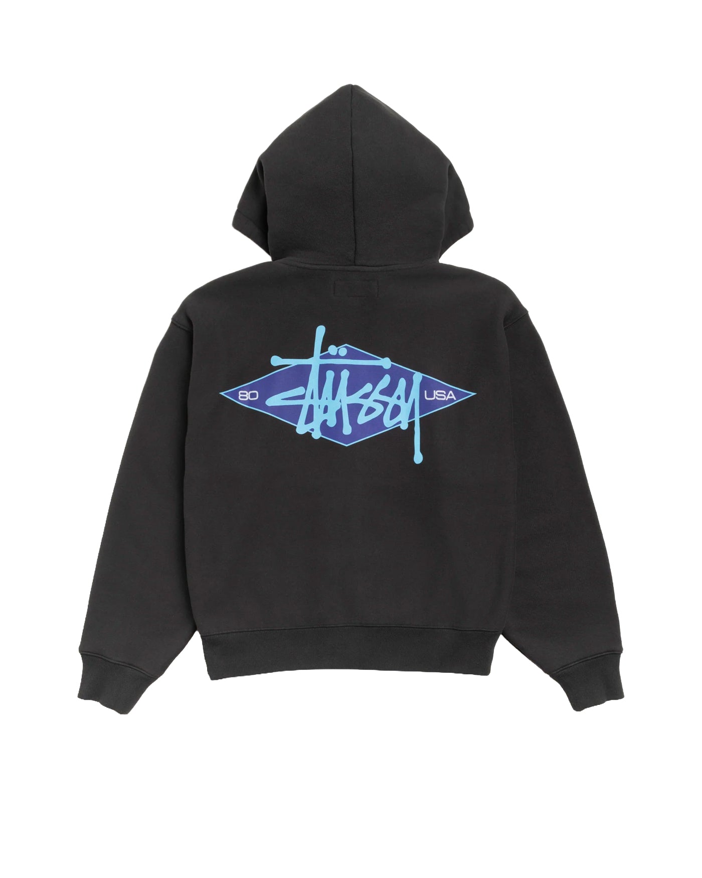 Sweat zippé à capuche Stüssy Basic Diamond noir oversize logo dos