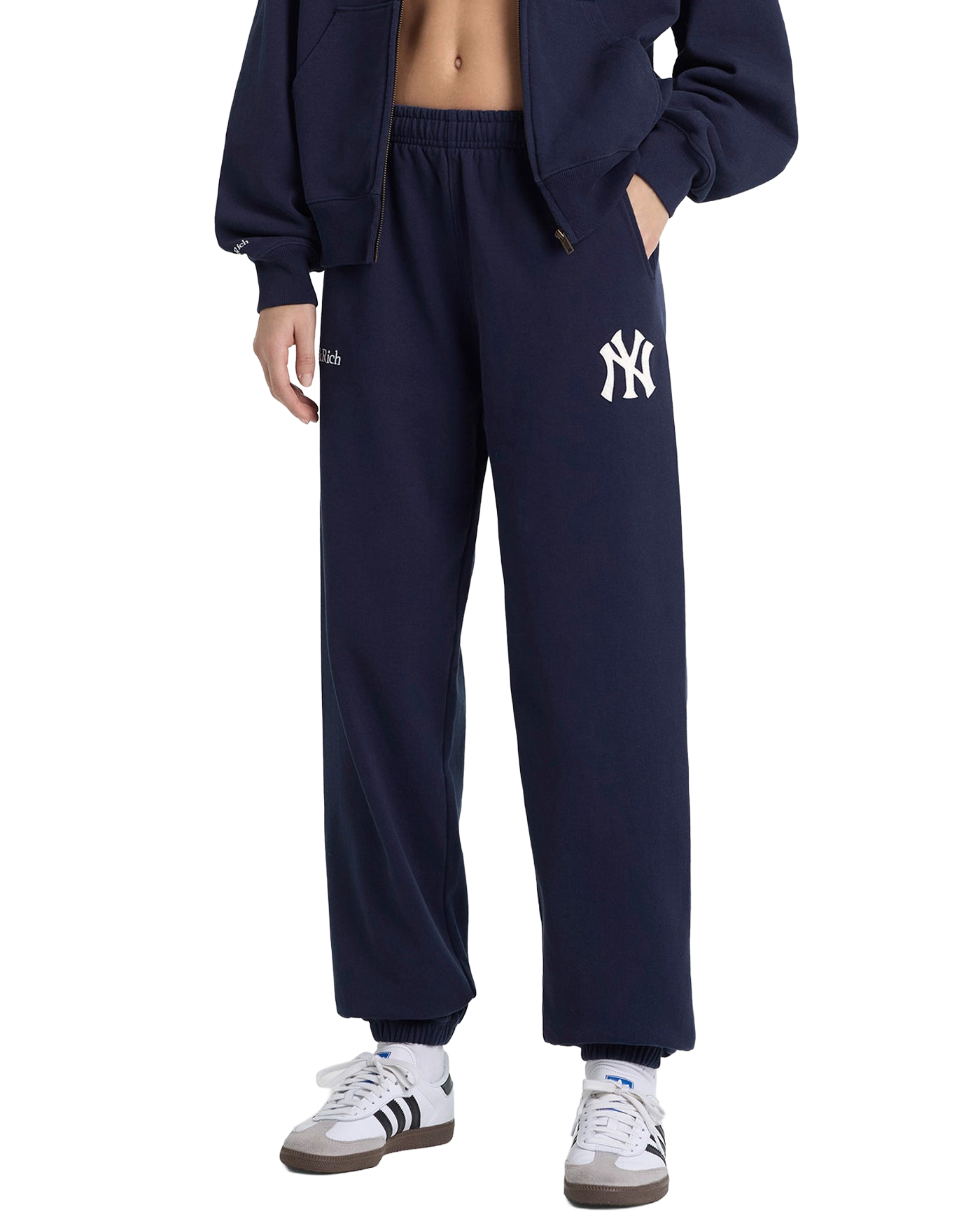 Pantalon de jogging Sporty & Rich bleu marine Yankees logo NY vue face