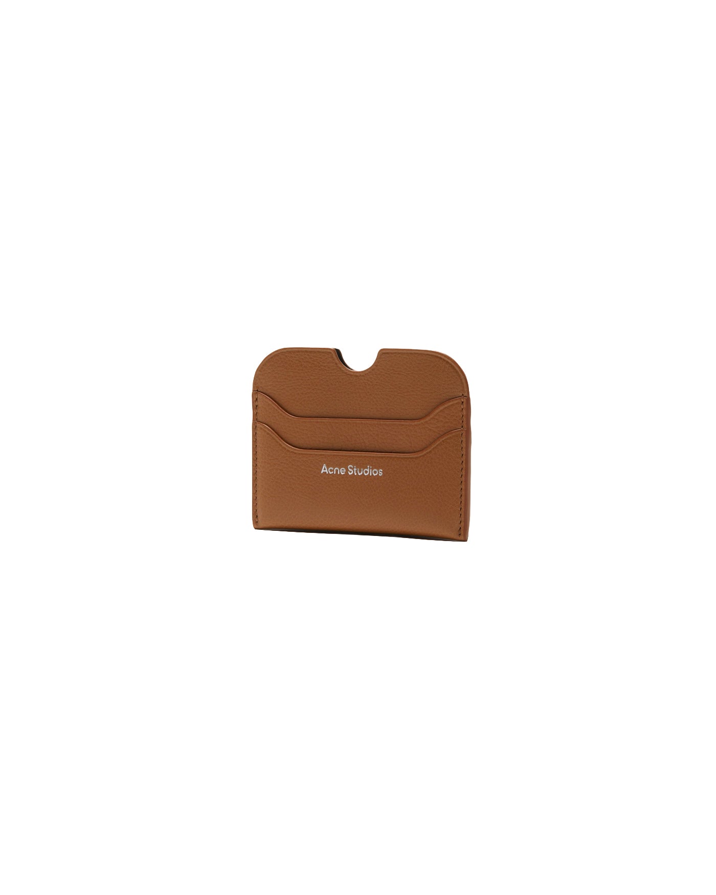 Porte-cartes Acne Studios cuir grainé caramel brun vue trois quarts