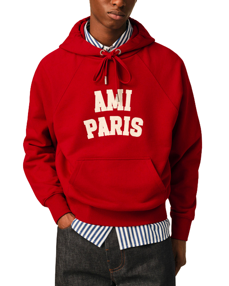 HOODIE AMI PARIS FEUTRINE ROUGE RUBIS IVOIRE