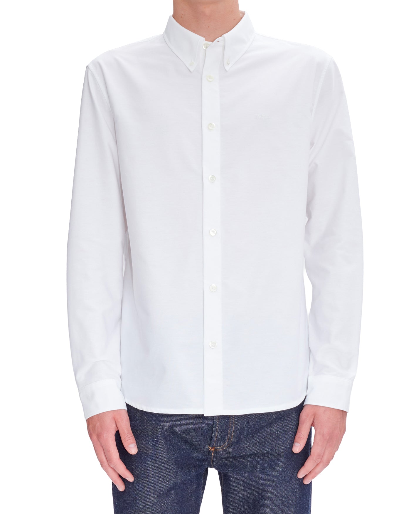 Chemise A.P.C Greg Logo blanc col button-down sur modèle face