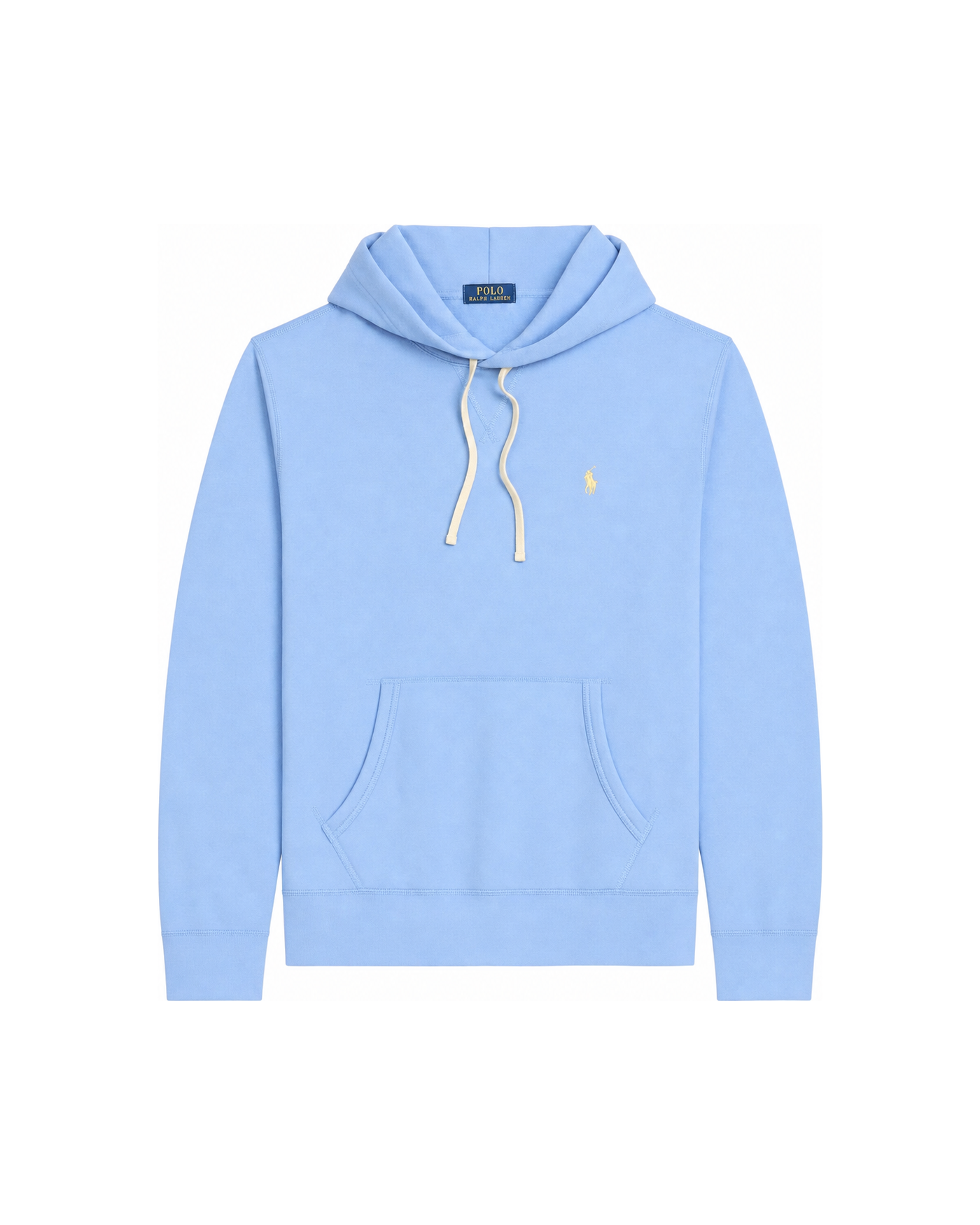 Sweat capuche Ralph Lauren Bristol bleu ciel logo poney jaune face