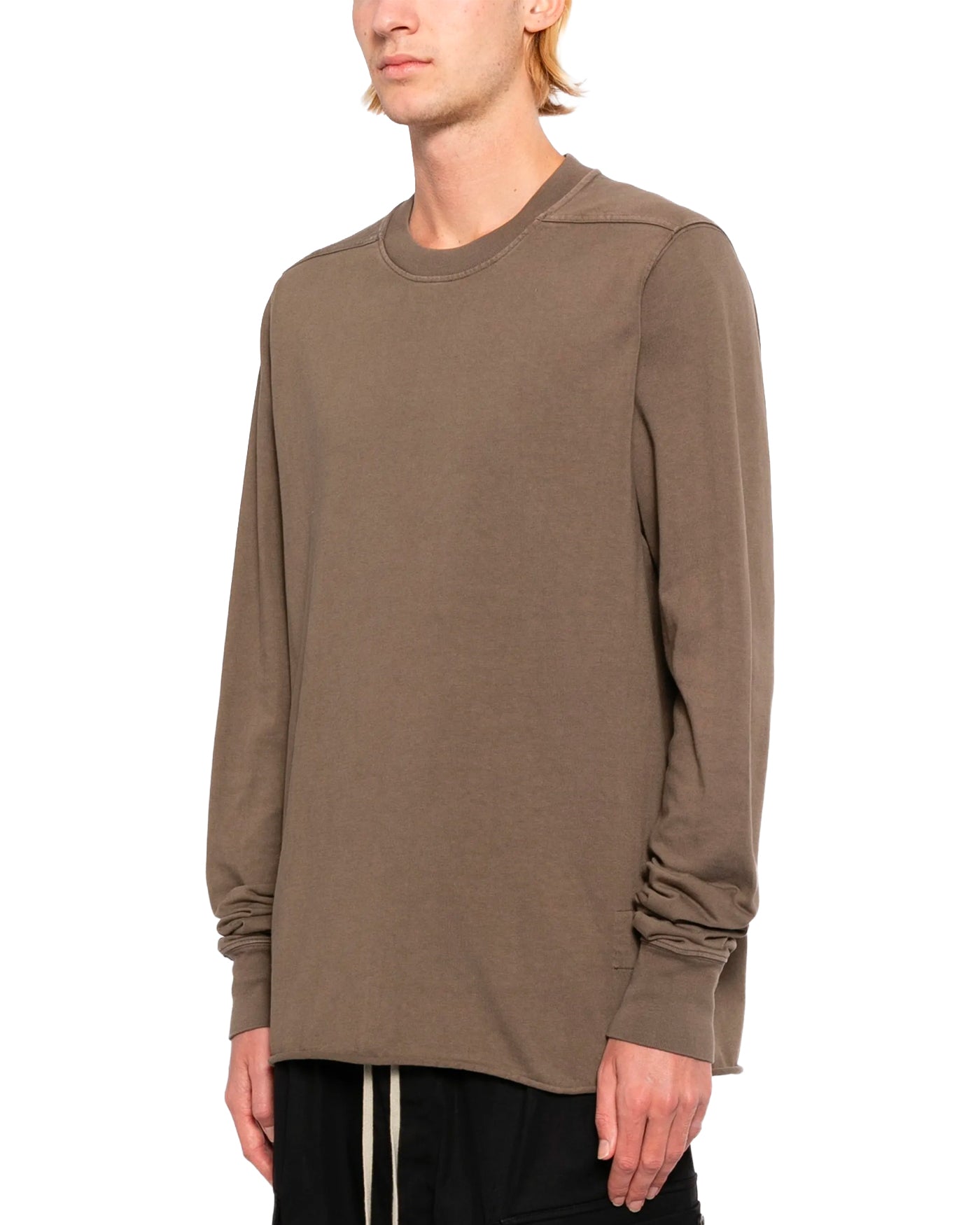 Sweat crewneck Rick Owens DRKSHDW taupe vue profil droit sur mannequin