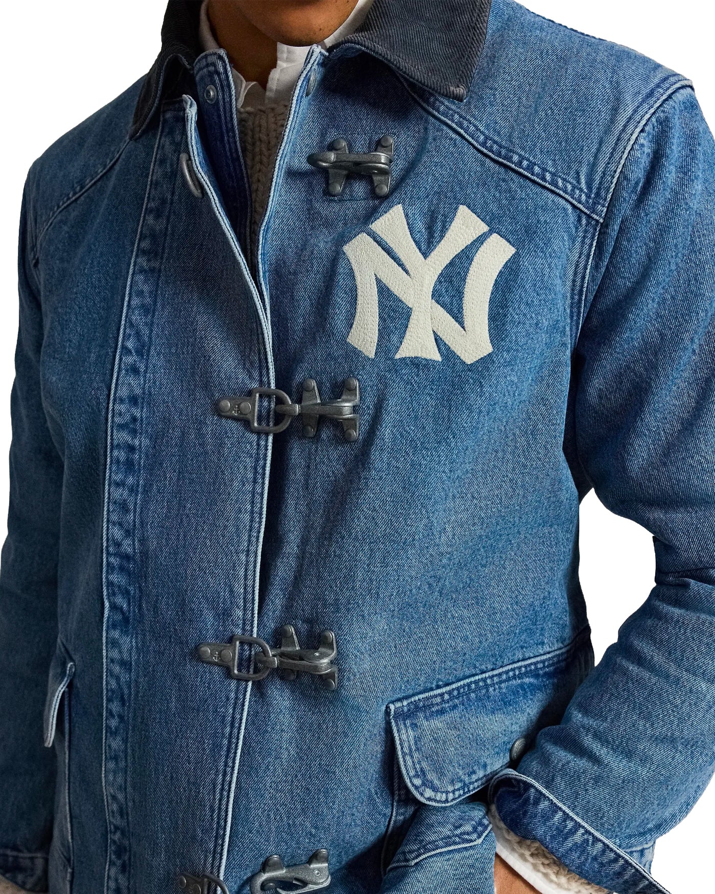 Veste denim Ralph Lauren x Yankees bleue détail patch NY face