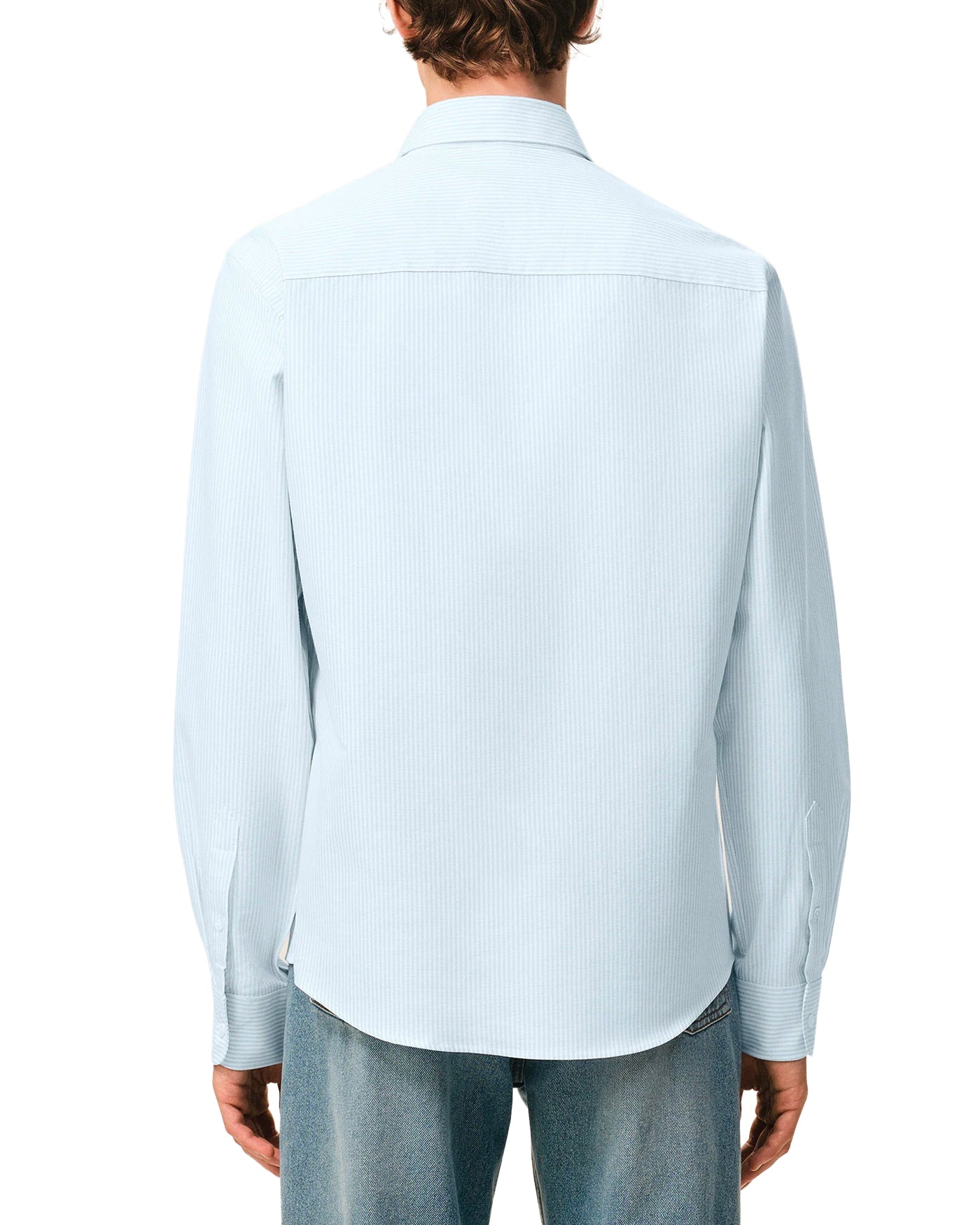 Chemise AMI Paris à rayures bleu ciel et blanc logo cœur rouge dos