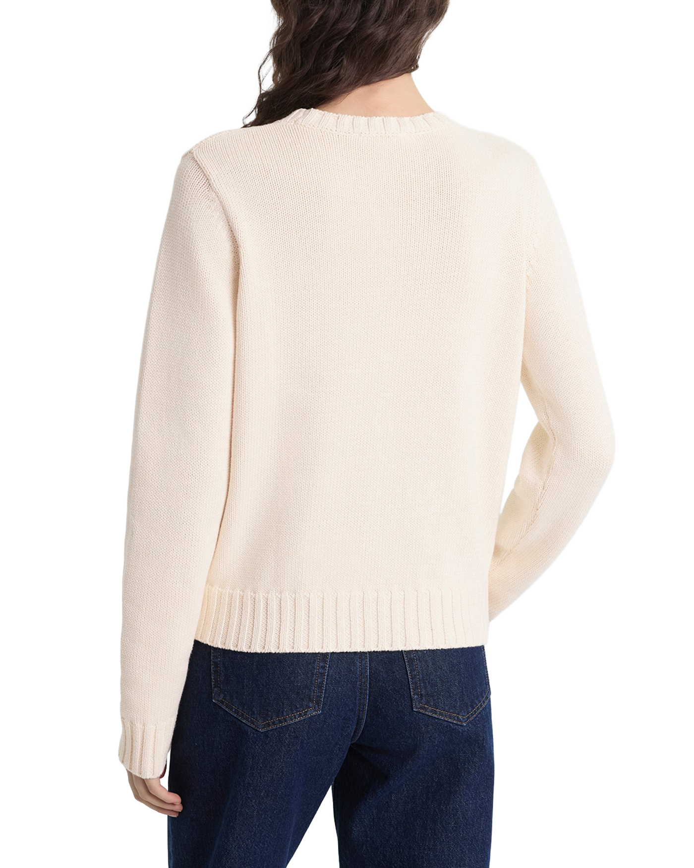 Pull tricoté Sporty and Rich Heritage Yankees écru vue de dos porté