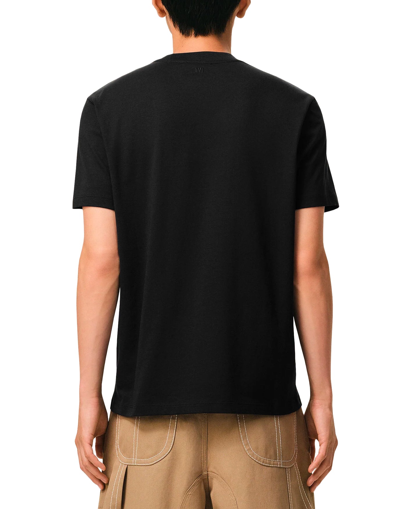 T-shirt Ami Paris noir coton col rond avec étiquette, vue dos
