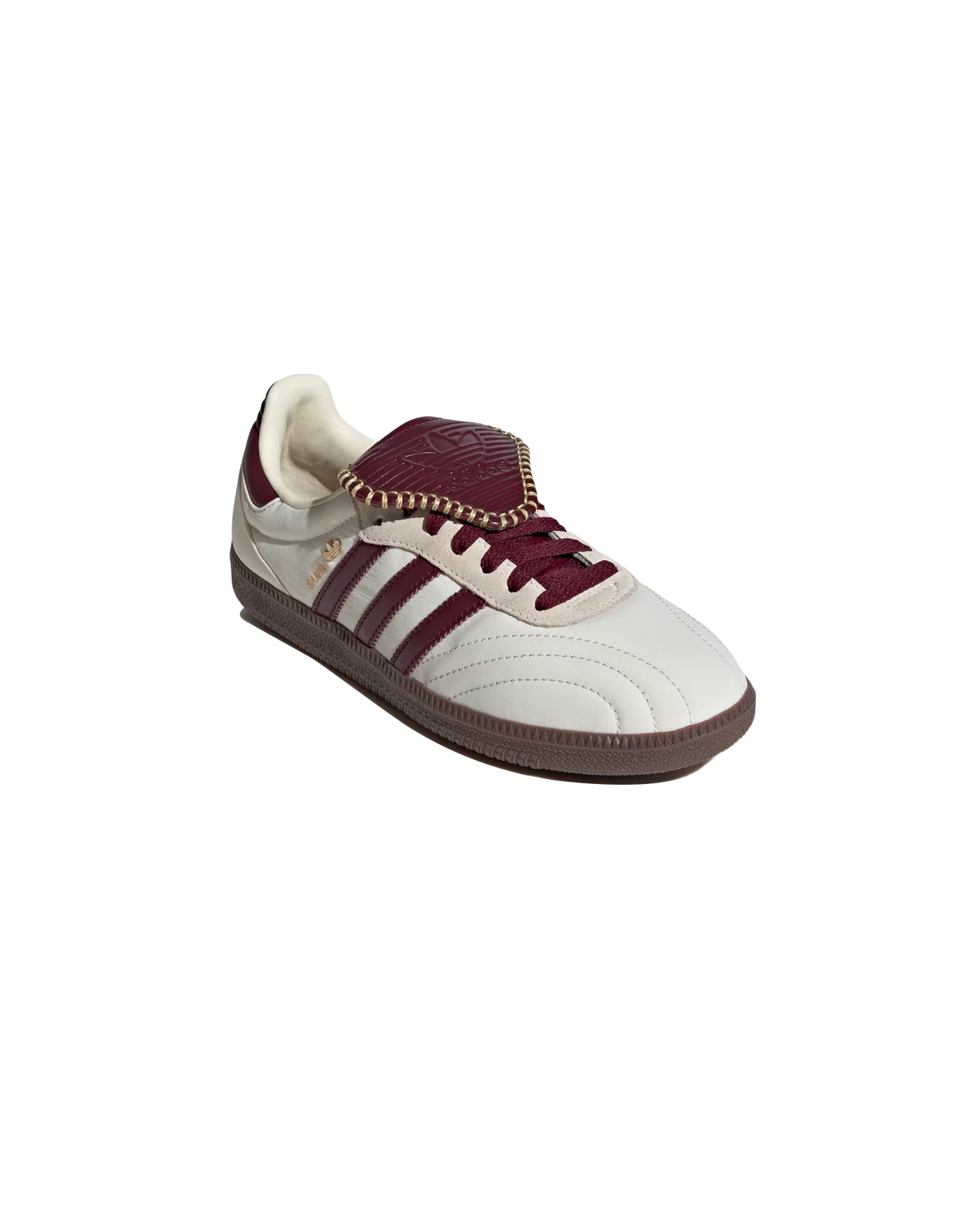 Sneakers Samba Adidas blanc cassé bordeaux et or, vue 3/4 face
