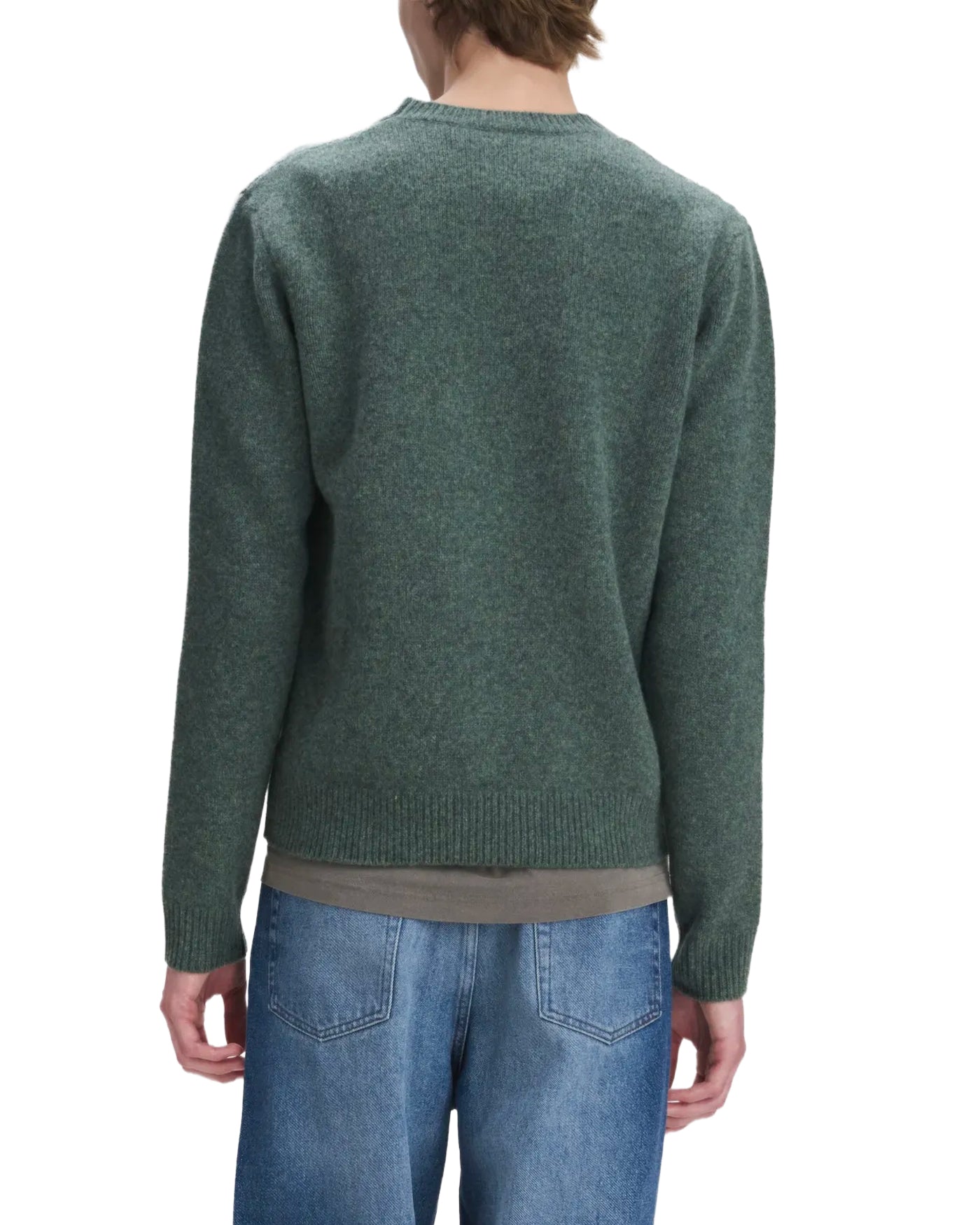 Pull A.P.C. Edmond vert chiné col rond maille laine porté dos