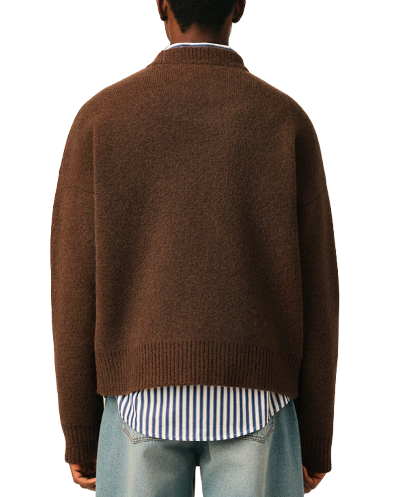 PULL COL ROND AMI DE COEUR MARRON CHOCOLAT/ECRU