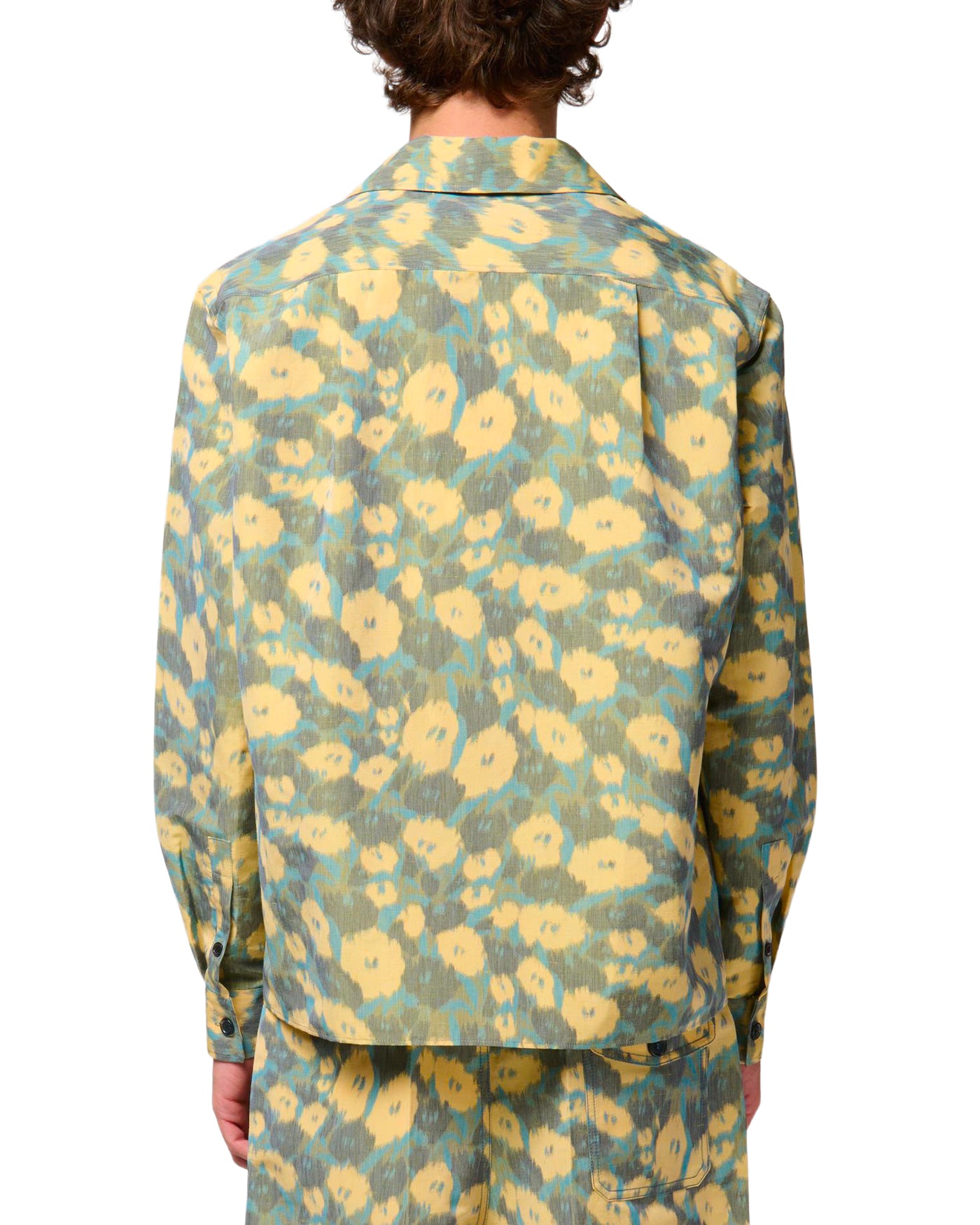 Chemise Marni imprimé floral jaune gris cobalt manches longues dos