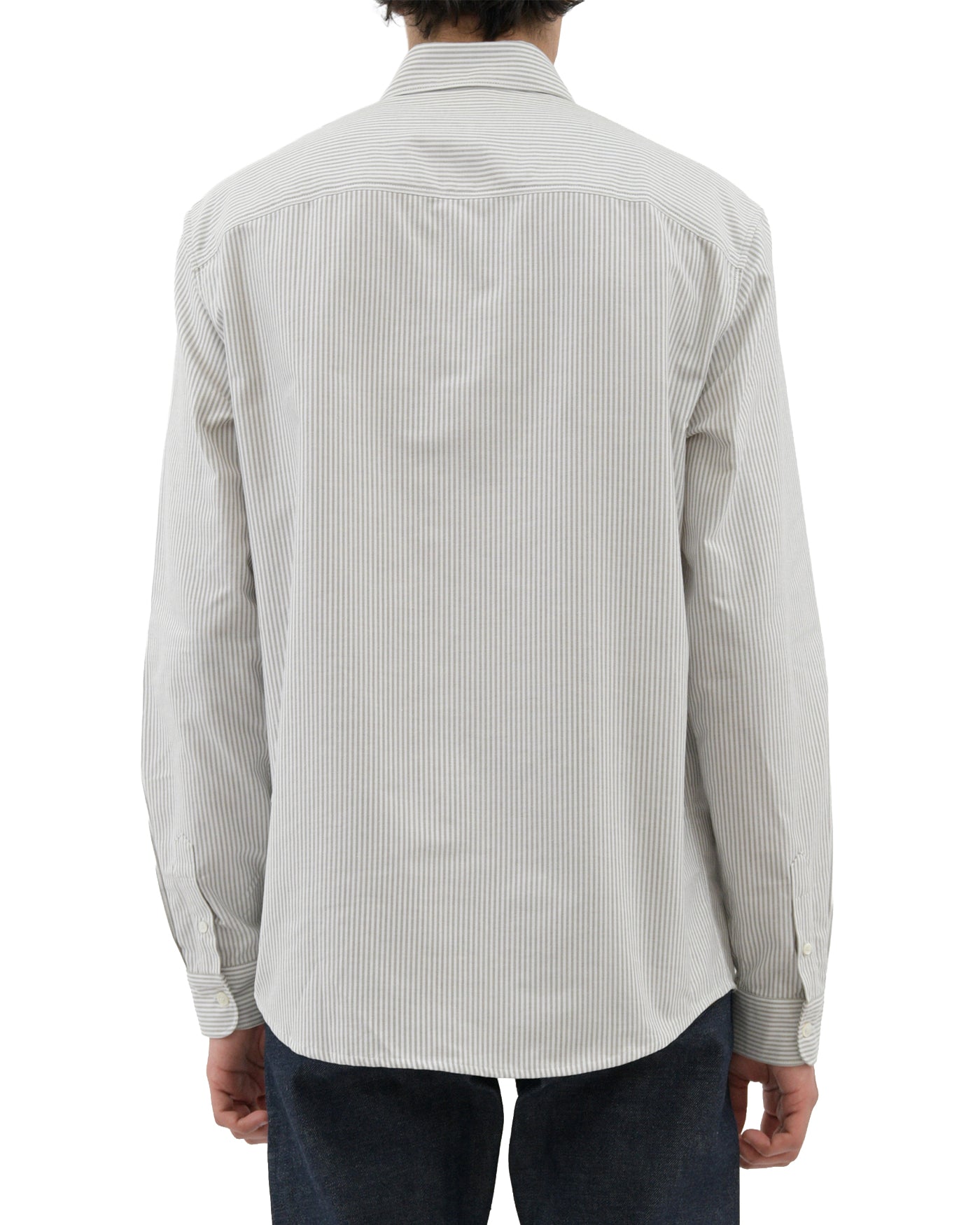 Chemise A.P.C Greg Logo kaki rayures fines blanches sur modèle dos