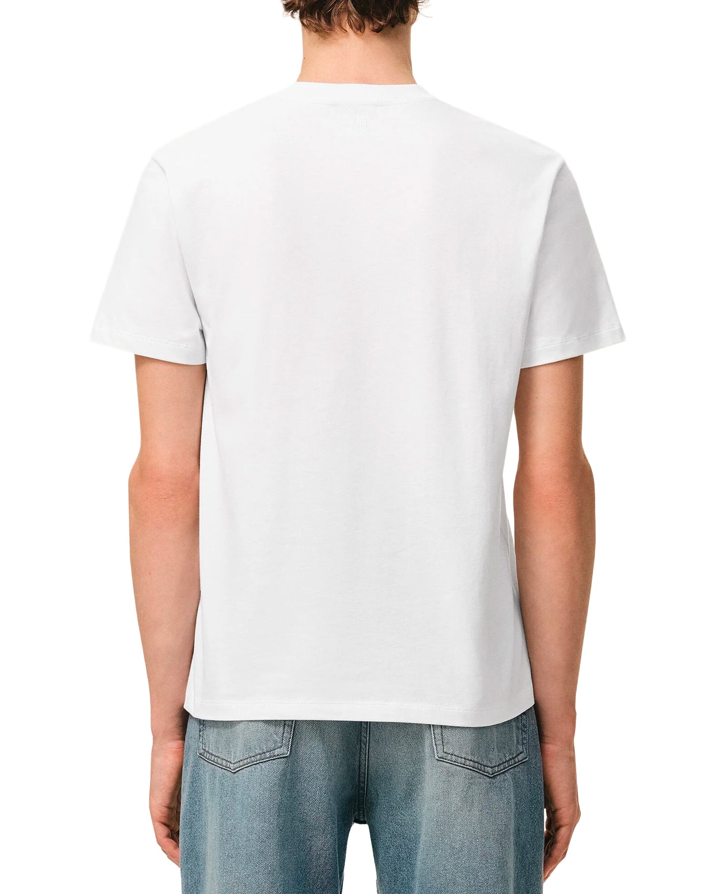 T-shirt boxy fit Ami Paris blanc uni vue dos porté sur modèle