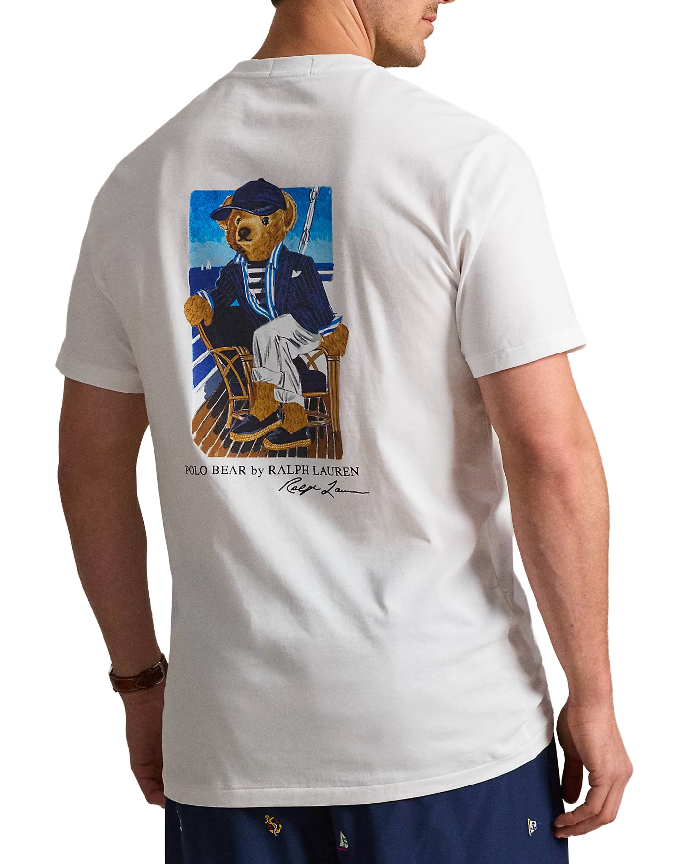 T-shirt Ralph Lauren blanc motif Polo Bear marin imprimé dos