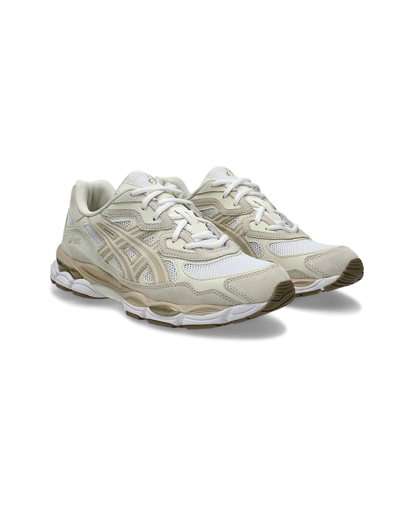 Sneakers ASICS GEL-NYC blanc beige sable vue trois quarts face